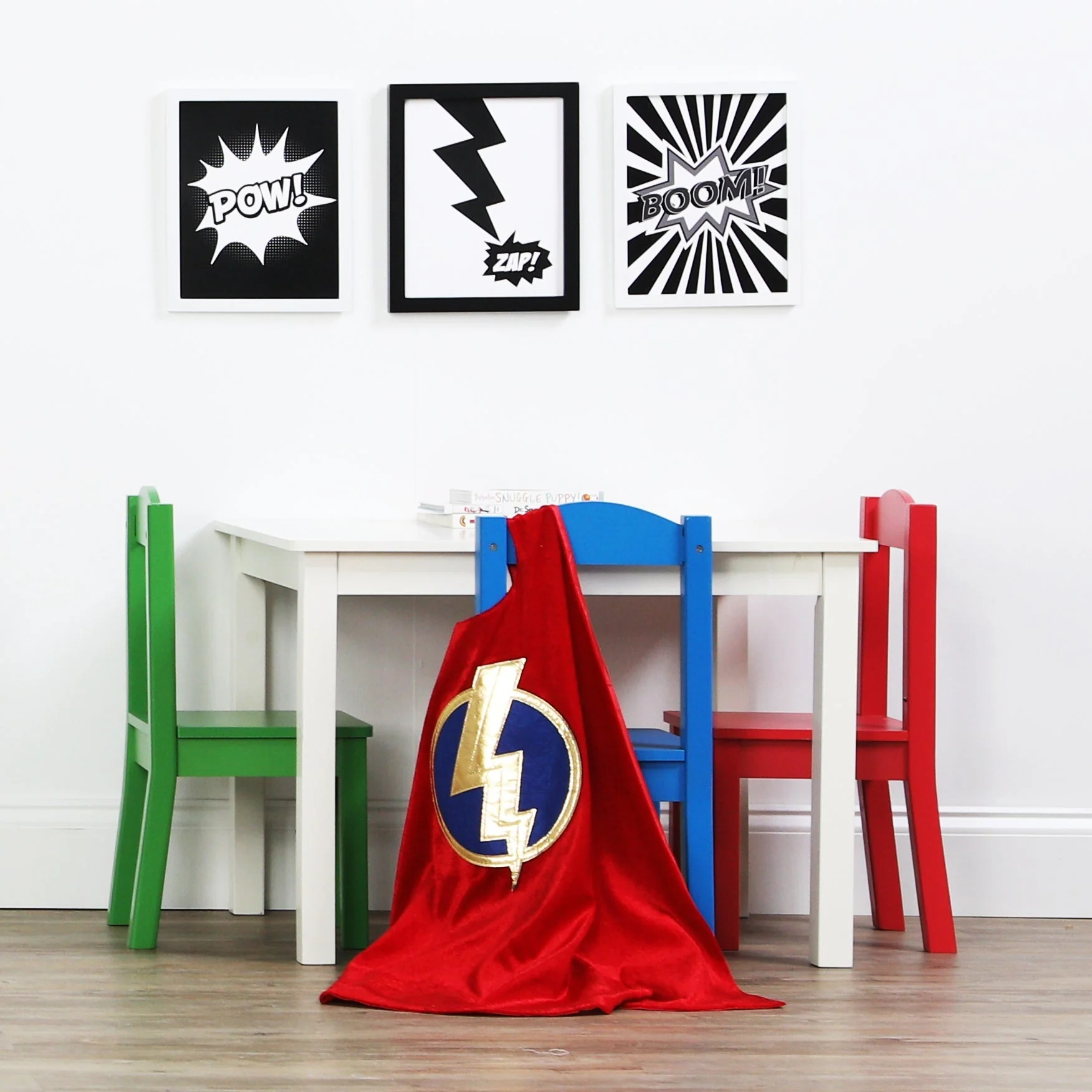 Summit White Wood Table & 4 Primary Chairs