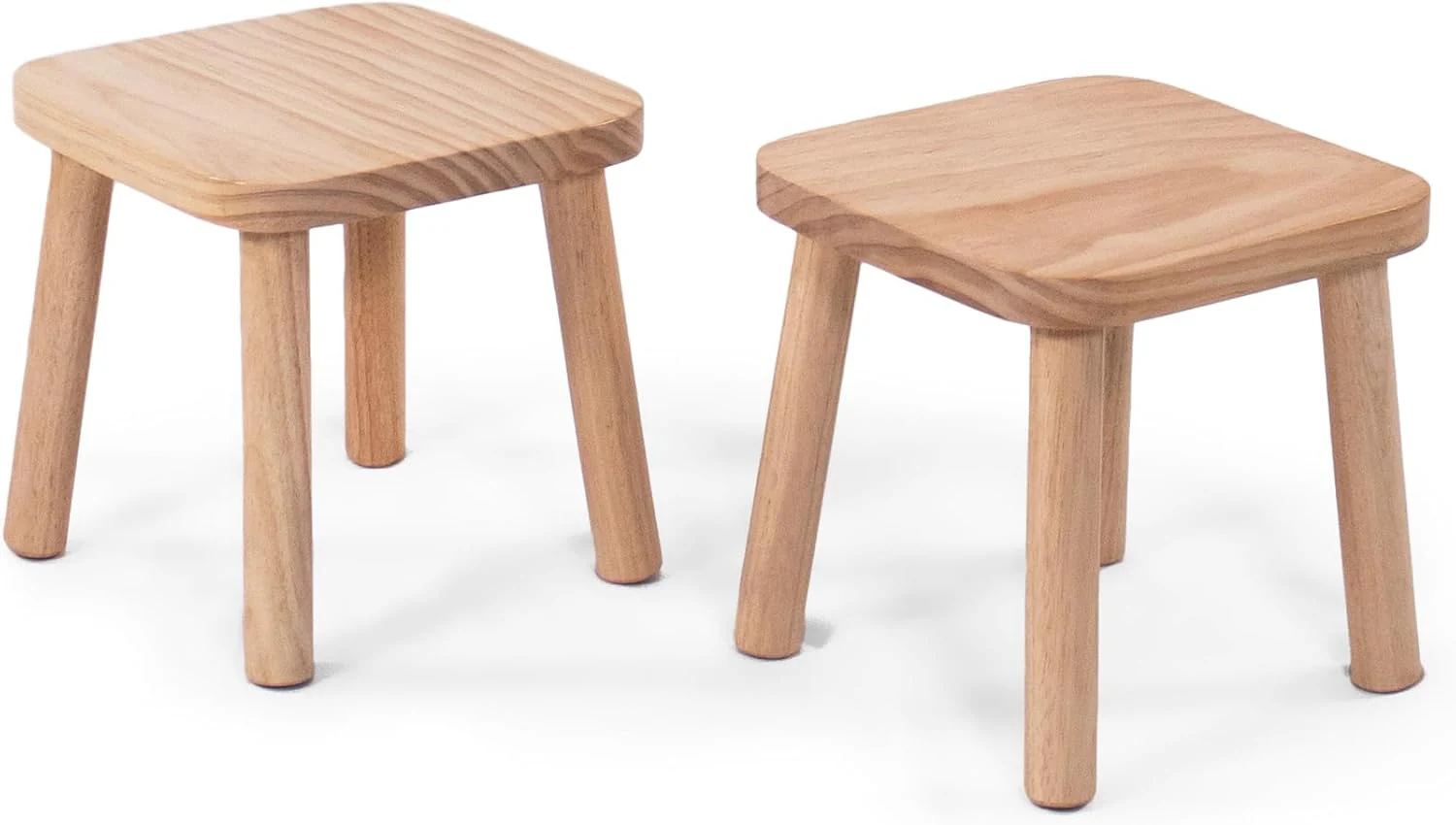 Humble Crew Toddler Stool Set of 2, Solid Wood Kids Seating, Natural Wood