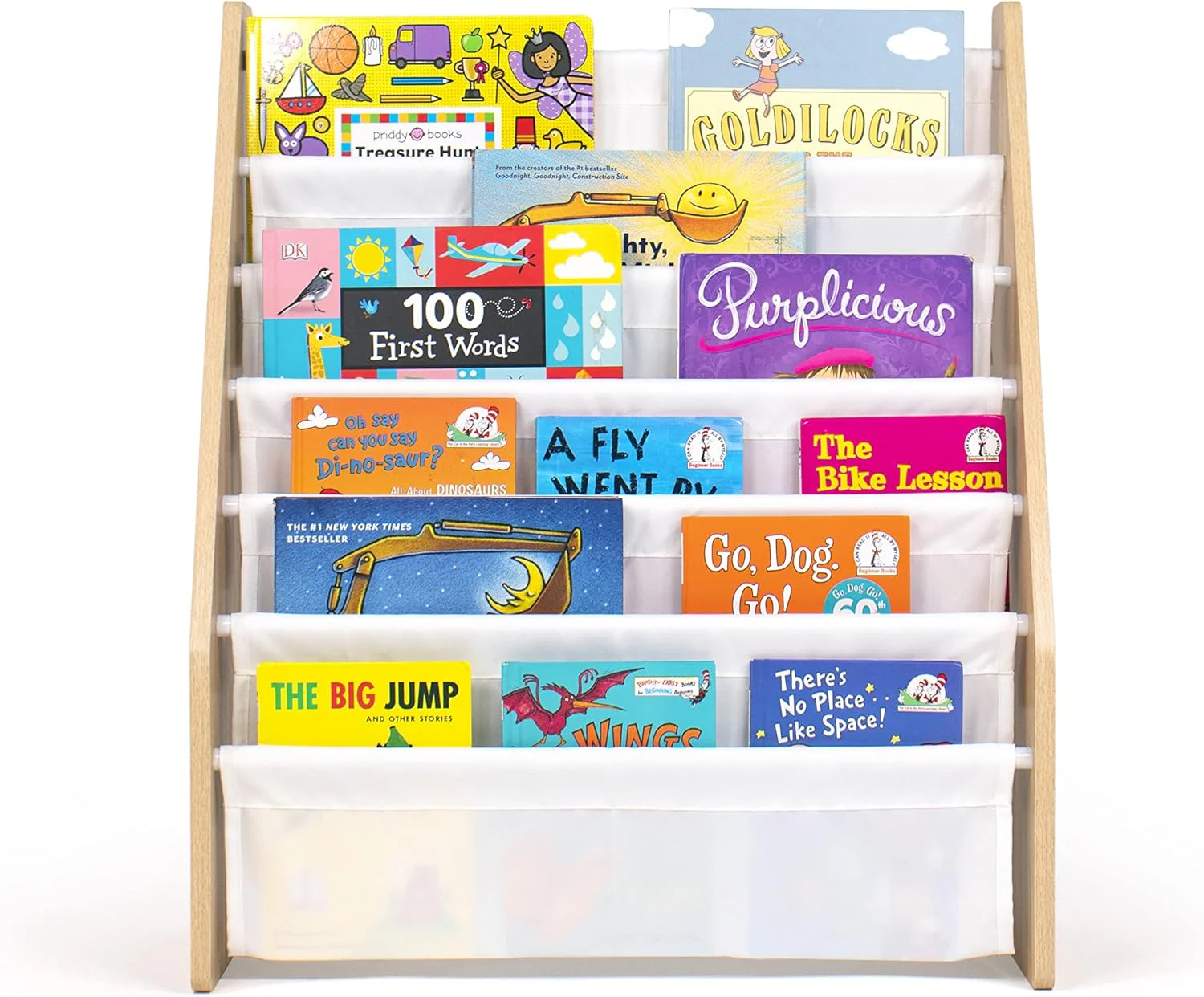 Humble Crew Journey Super Size 6 Tier Kids Book Rack, White/Natural Wood