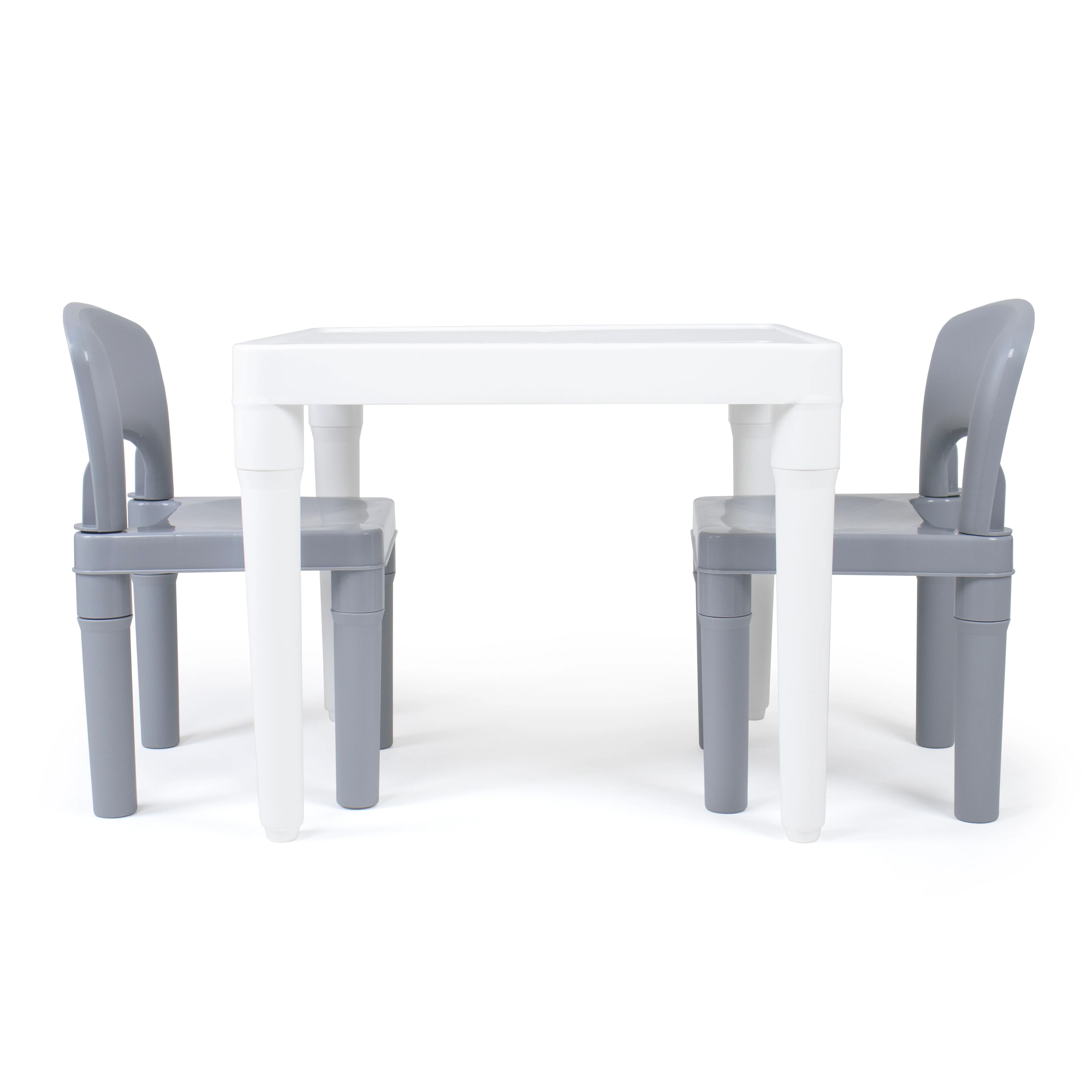 Humble Crew Inspire Toddler Dry Erase Plastic 3pc Table and 2 Chairs Set, Square White Table & Grey Chairs
