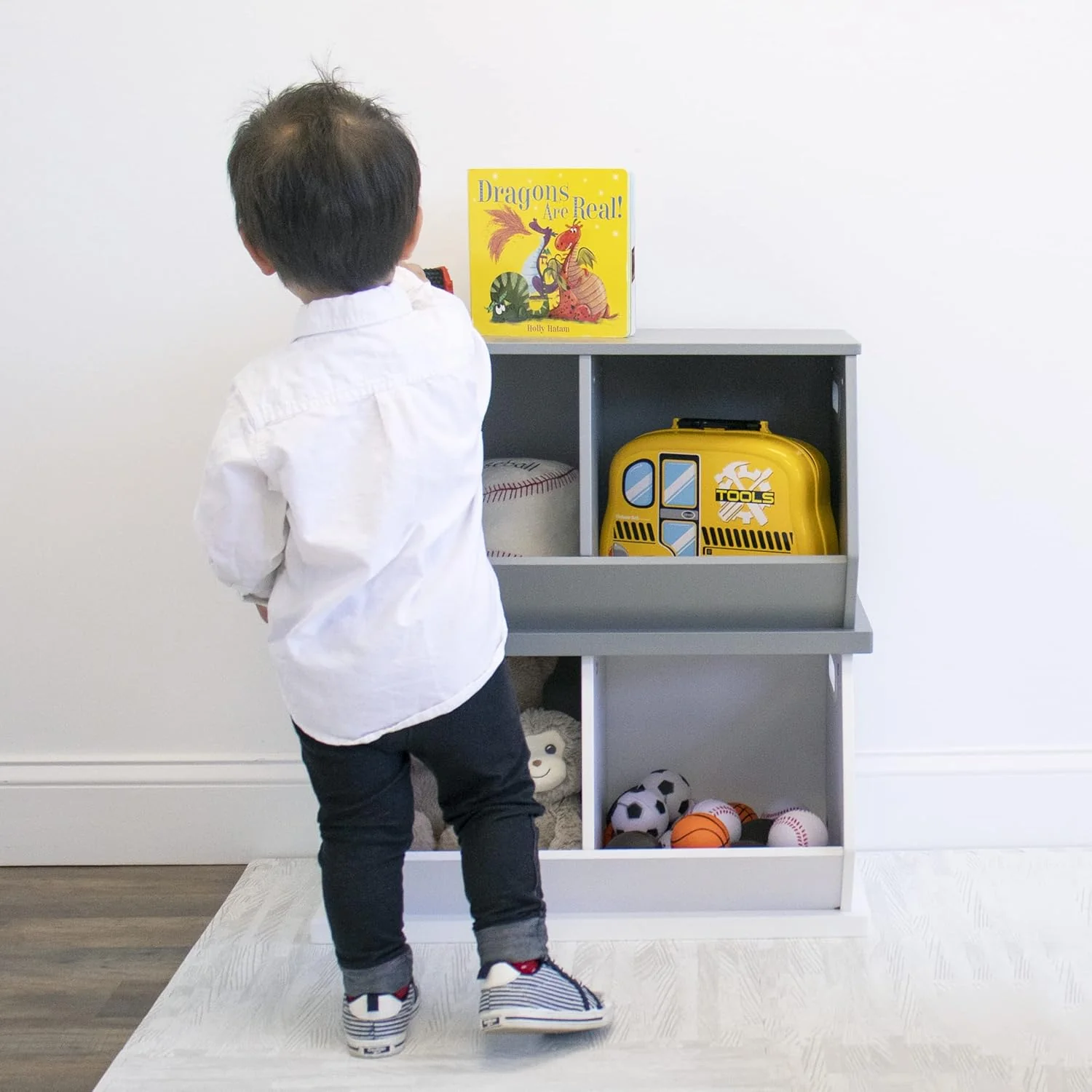 Humble Crew Wood Toy Storage Cubby and Kids Bookcase, Grey