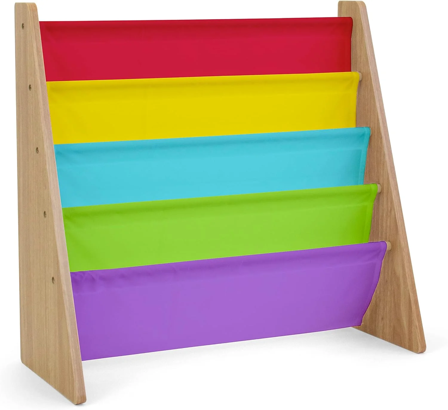 Humble Crew Kids Book Rack Storage Bookshelf, 4 Tiers, Rainbow/Natural Wood