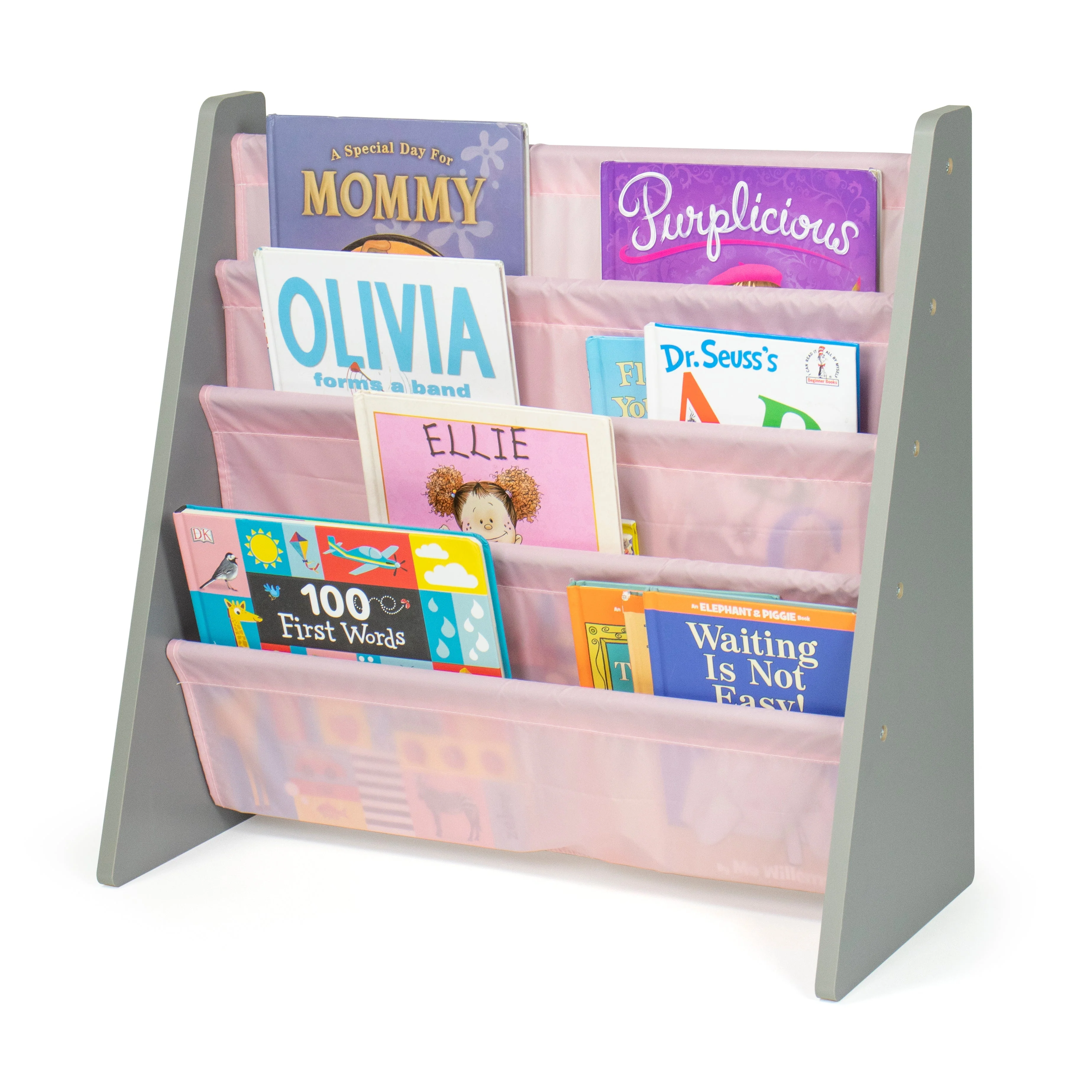Kids Bookshelf 4 Tier Book Organizer, Pink/Grey
