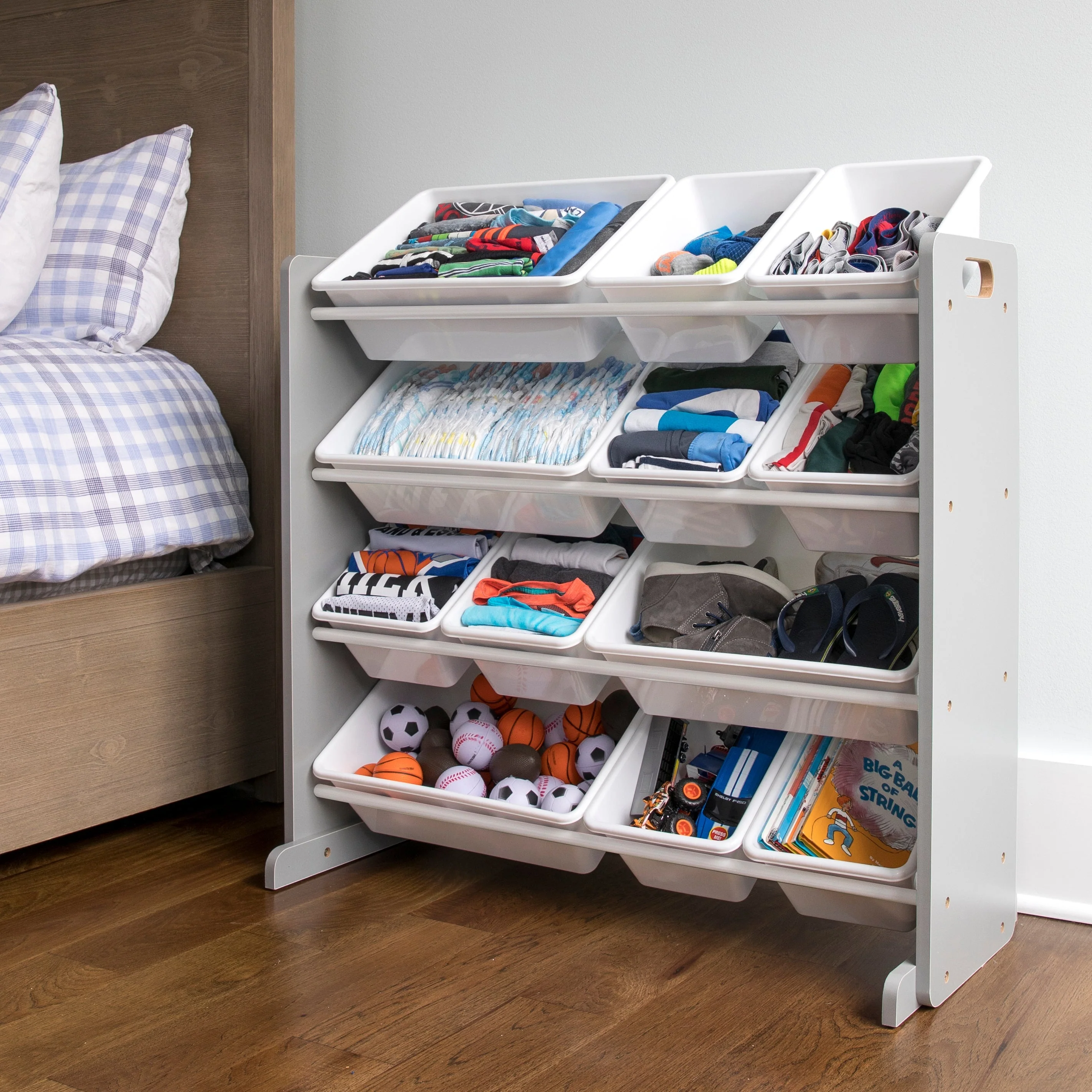 Inspire Grey and White 12-Bin Toy Organizer