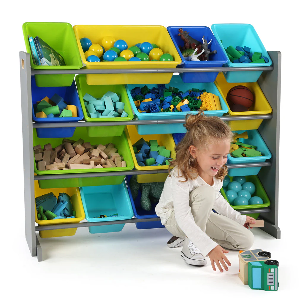 Elements Supersized Extra Large Grey and Blue 16-Bin Toy Organizer
