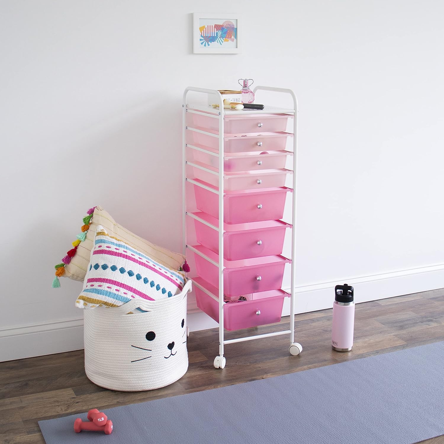 Humble Crew Essentials 8 Drawer Rolling Storage Cart with Wheels, Pink