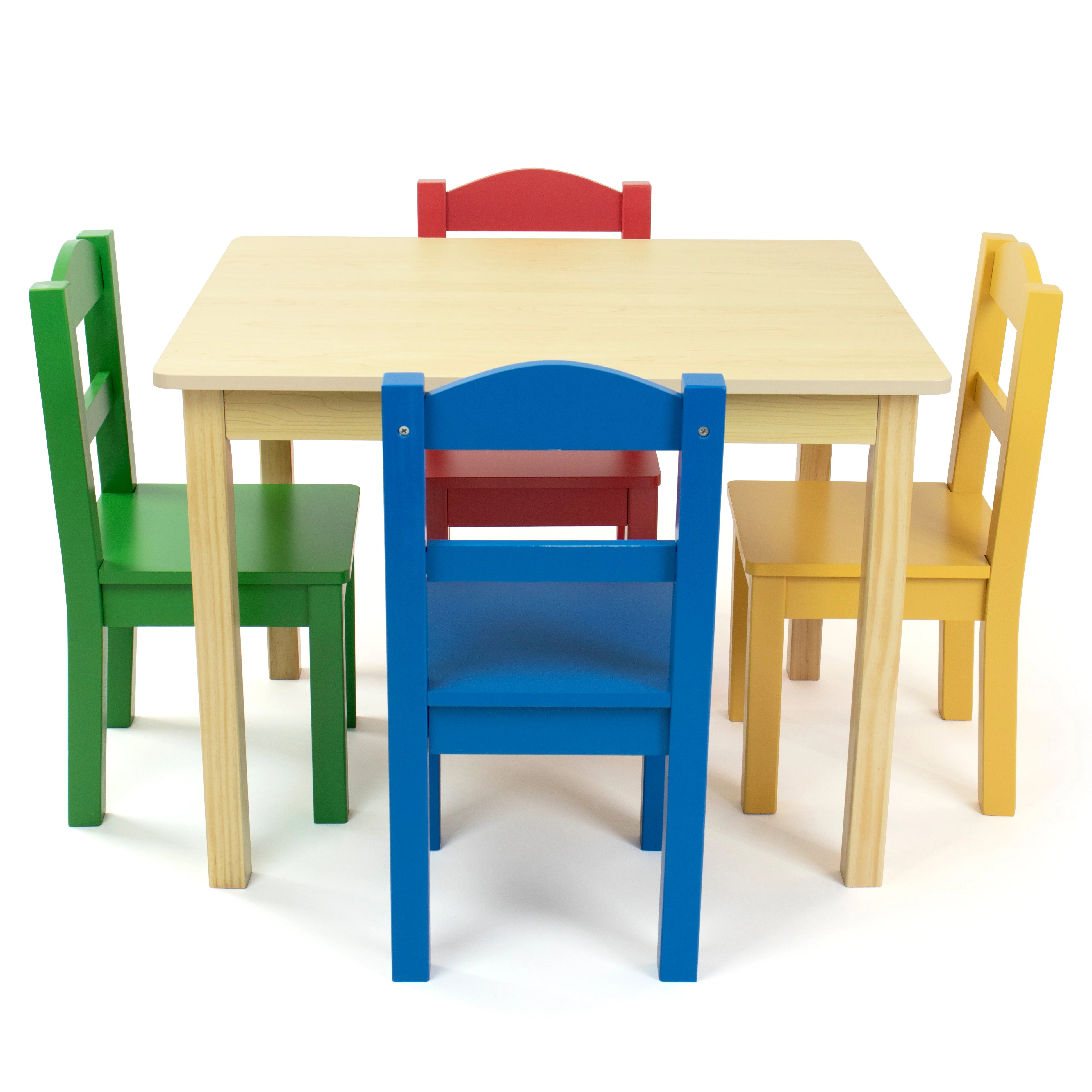 Primary Natural Wood Table & 4 Primary Chairs