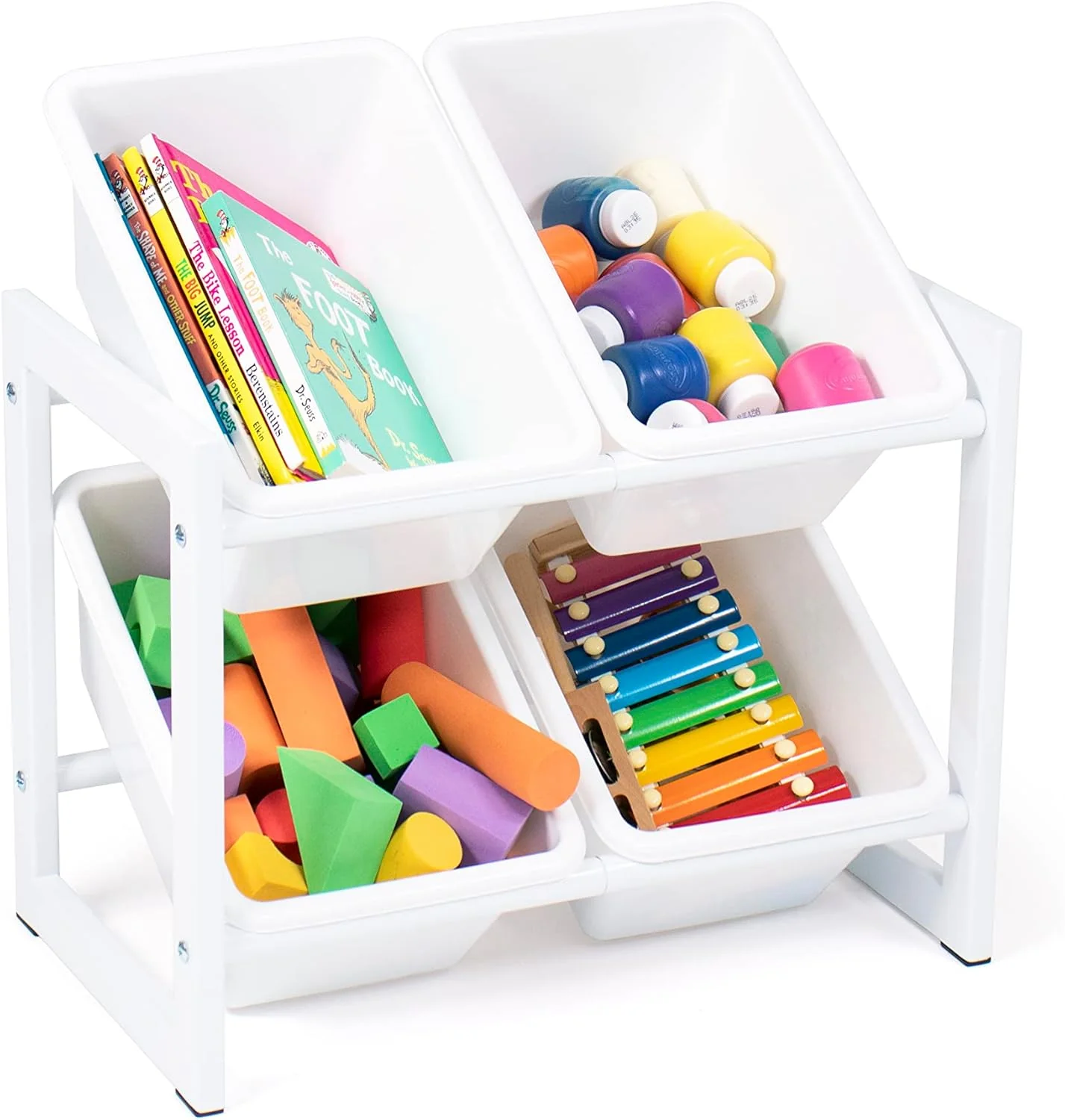 Humble Crew Cambridge Compact 4 Bin Organizer with Metal Frame, White