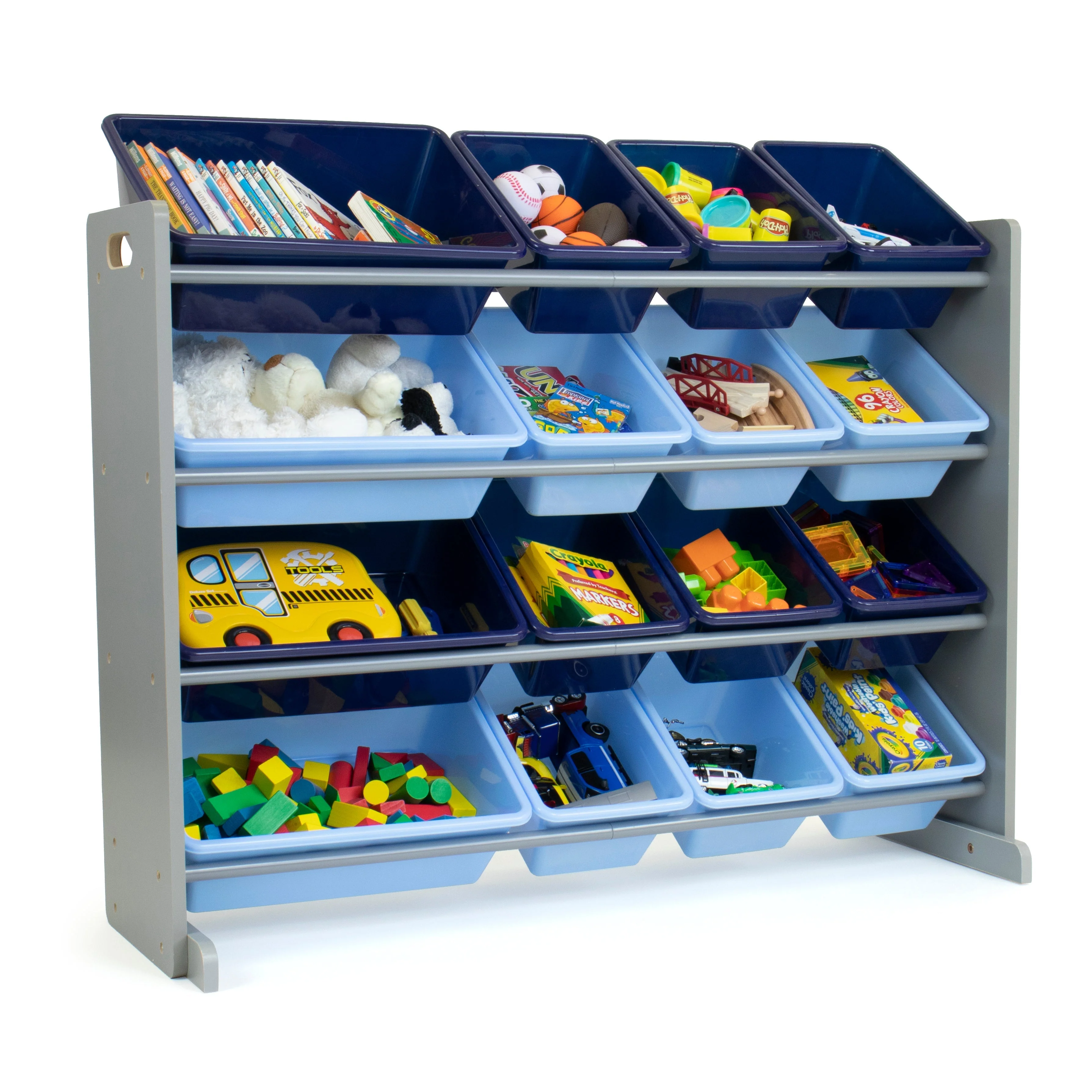 Leo Supersized Extra Large Grey and Blue 16-Bin Toy Organizer