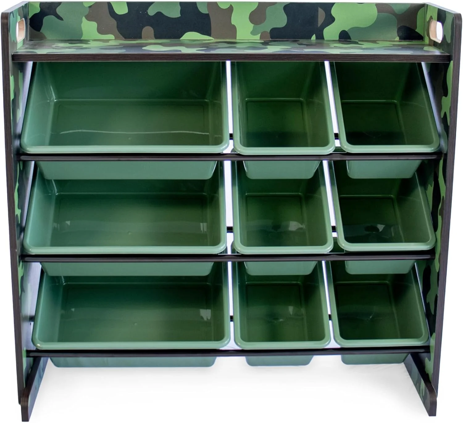 Humble Crew Hunter Toy Storage Organizer with Shelf and 9 Plastic Storage Bins, Army Green Camo