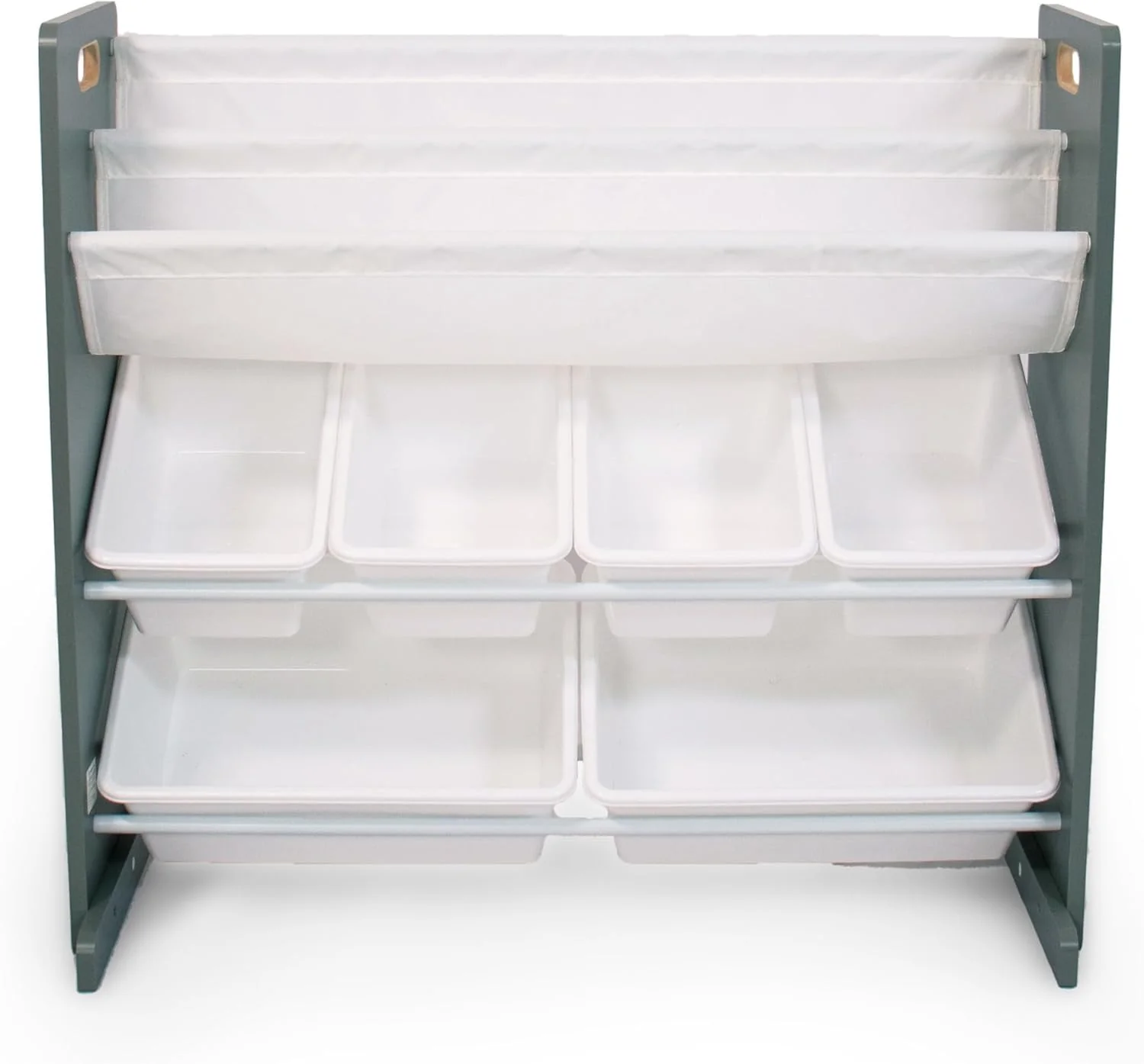 Humble Crew Inspire Kids Read n’ Play 6 Bin Toy Organizer and 2 Tier Bookrack, Grey/White