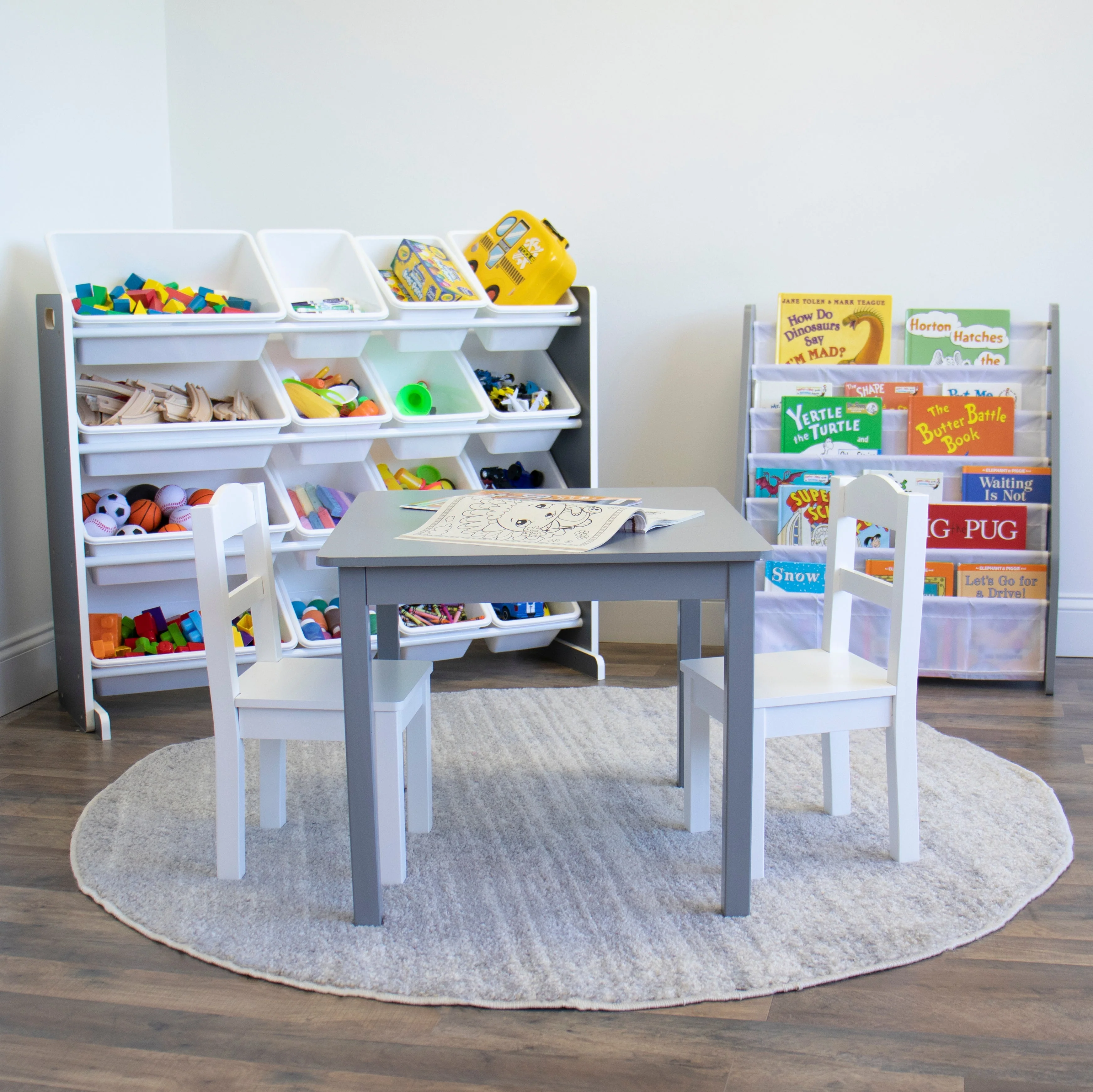 Soho Grey/WhiteToy Storage Organizer with 16  Storage Bins