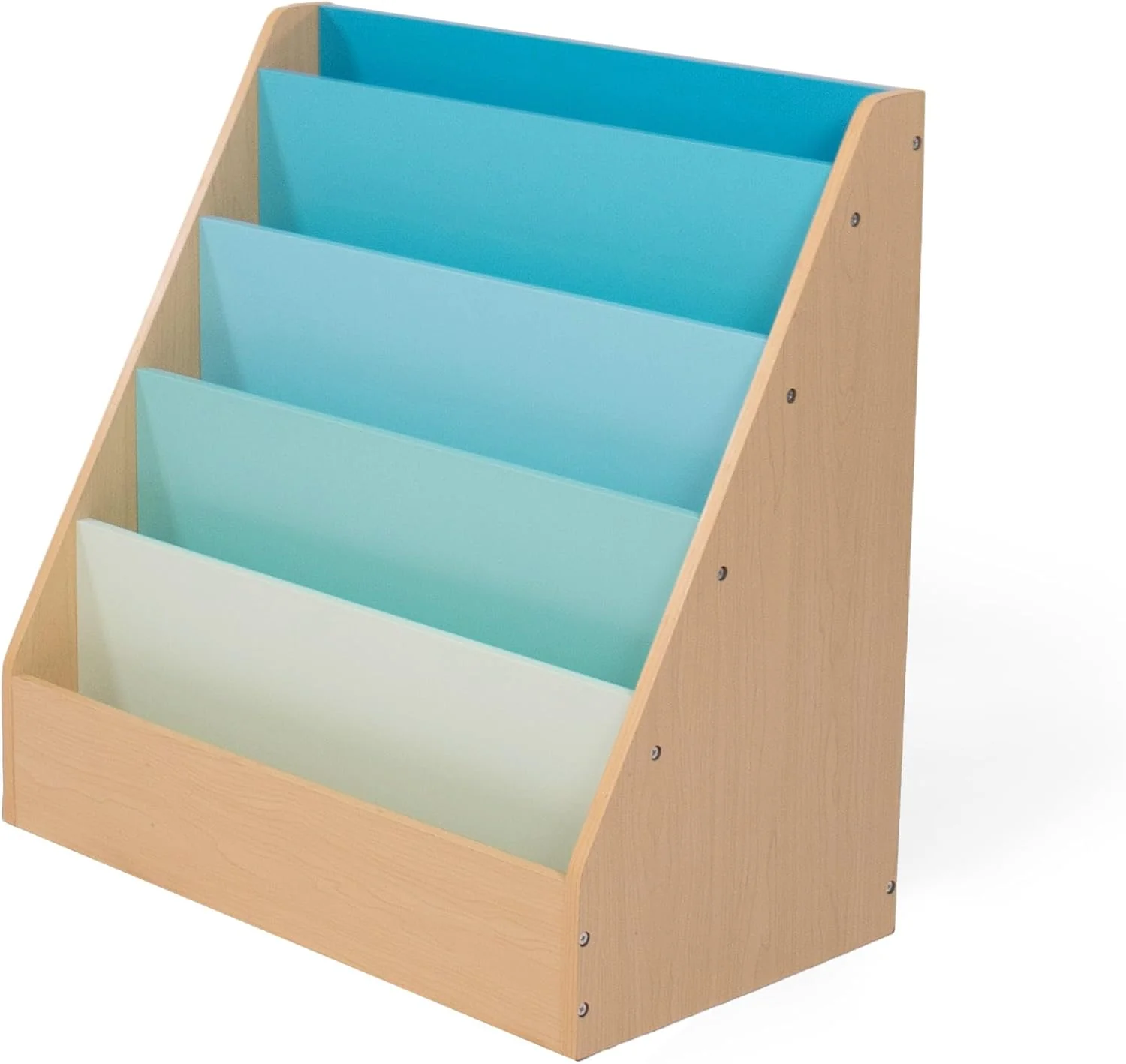 Humble Crew Skylar Children's Wooden Bookcase Storage Rack with 5 Tiers, Natural/Aqua