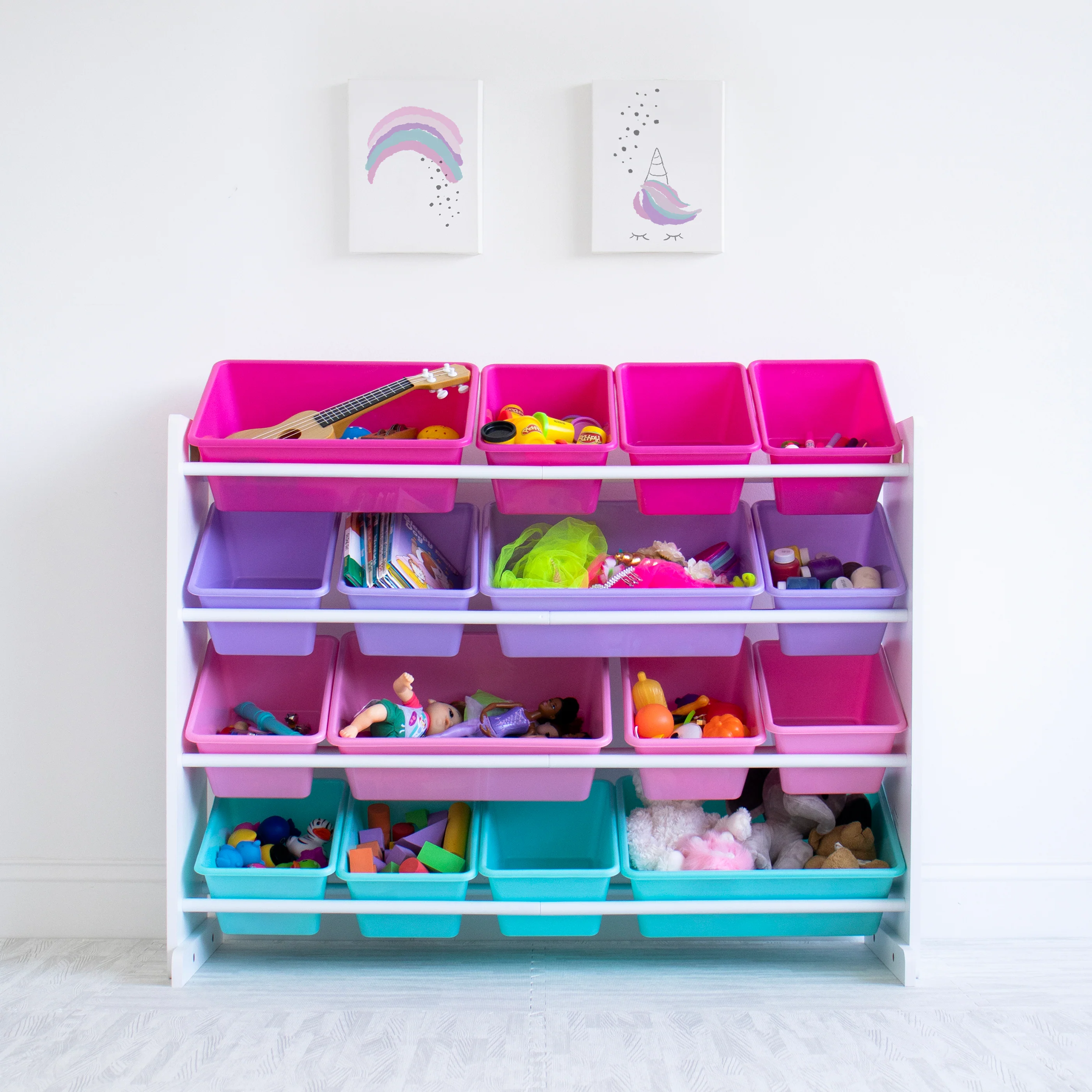 Forever Supersized Extra Large White and Pink 16-Bin Toy Organizer