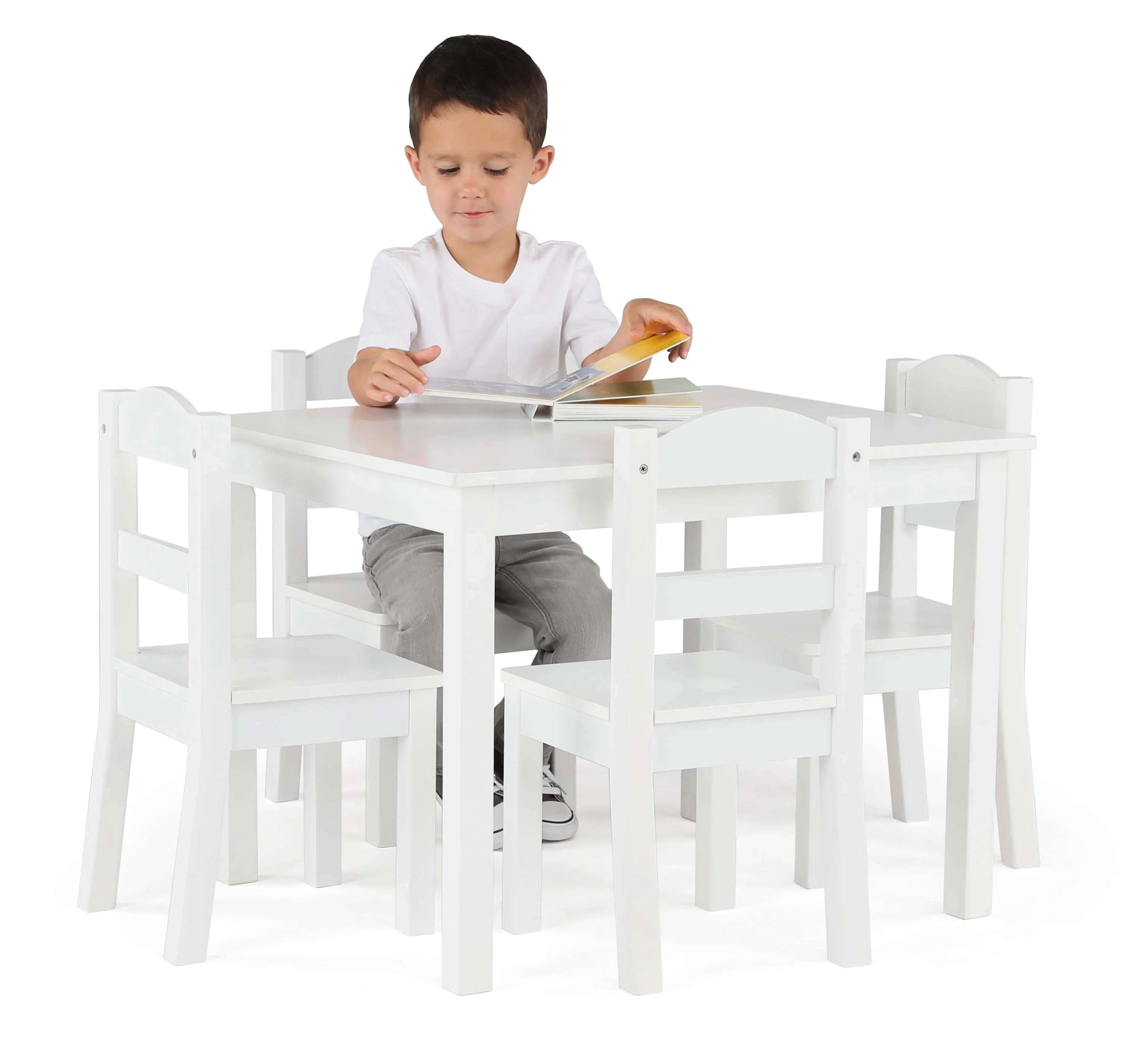 Cambridge White Wood Kids Table & 4 Chairs Set