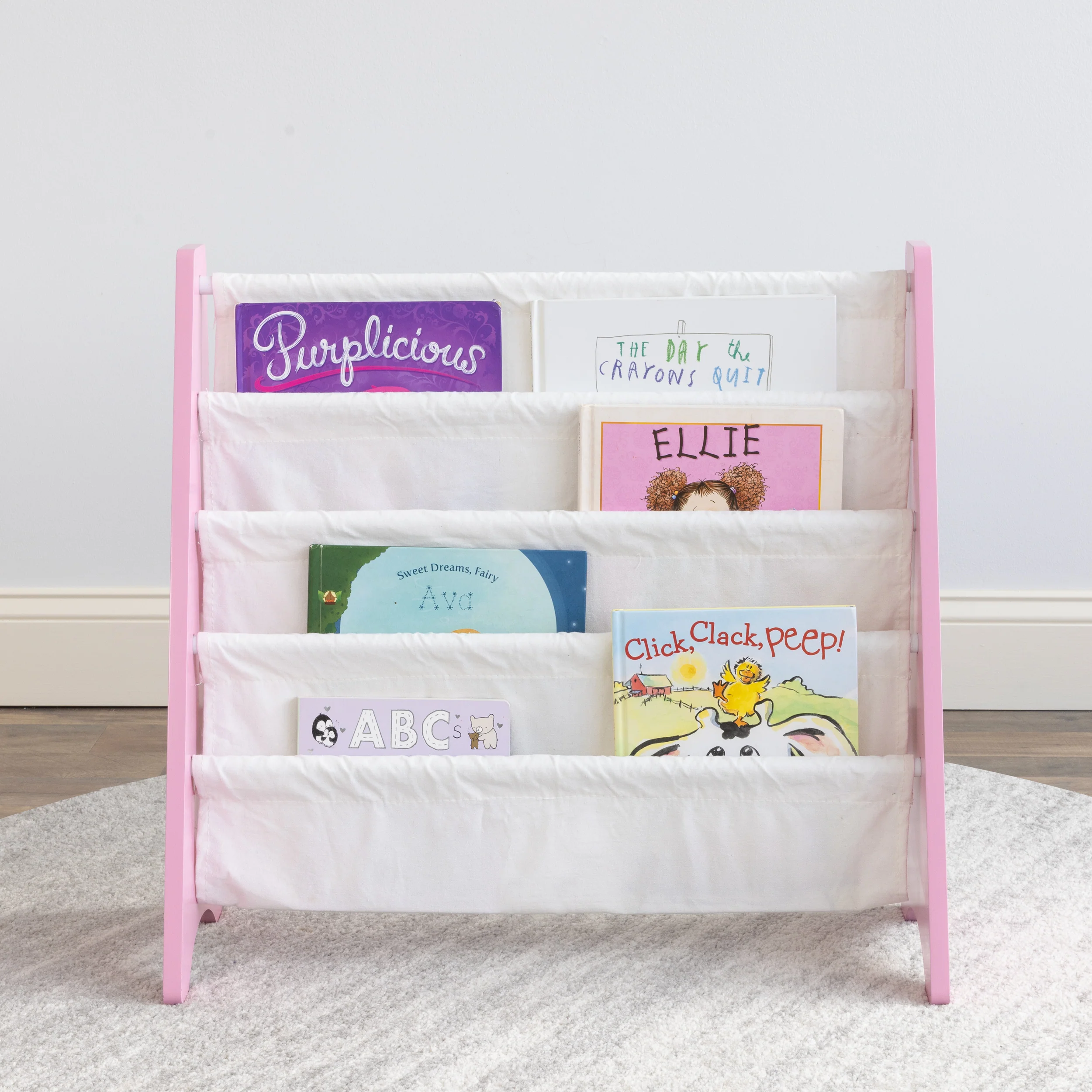 Humble Crew Carly Bookshelf 4 Tier Book Storage, Pink/White