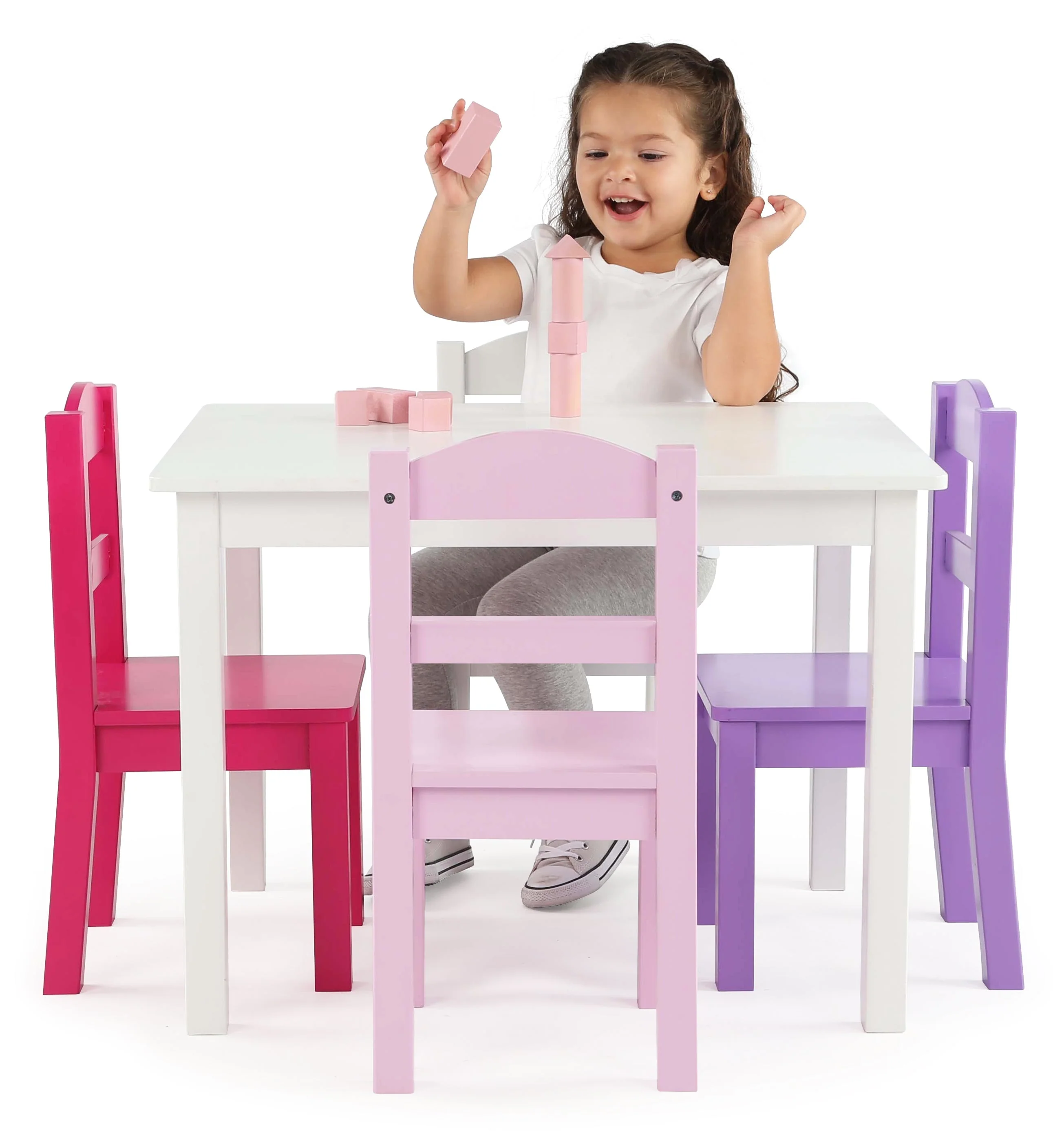 Friends White Kids Table & 4 Pink and Purple Chairs