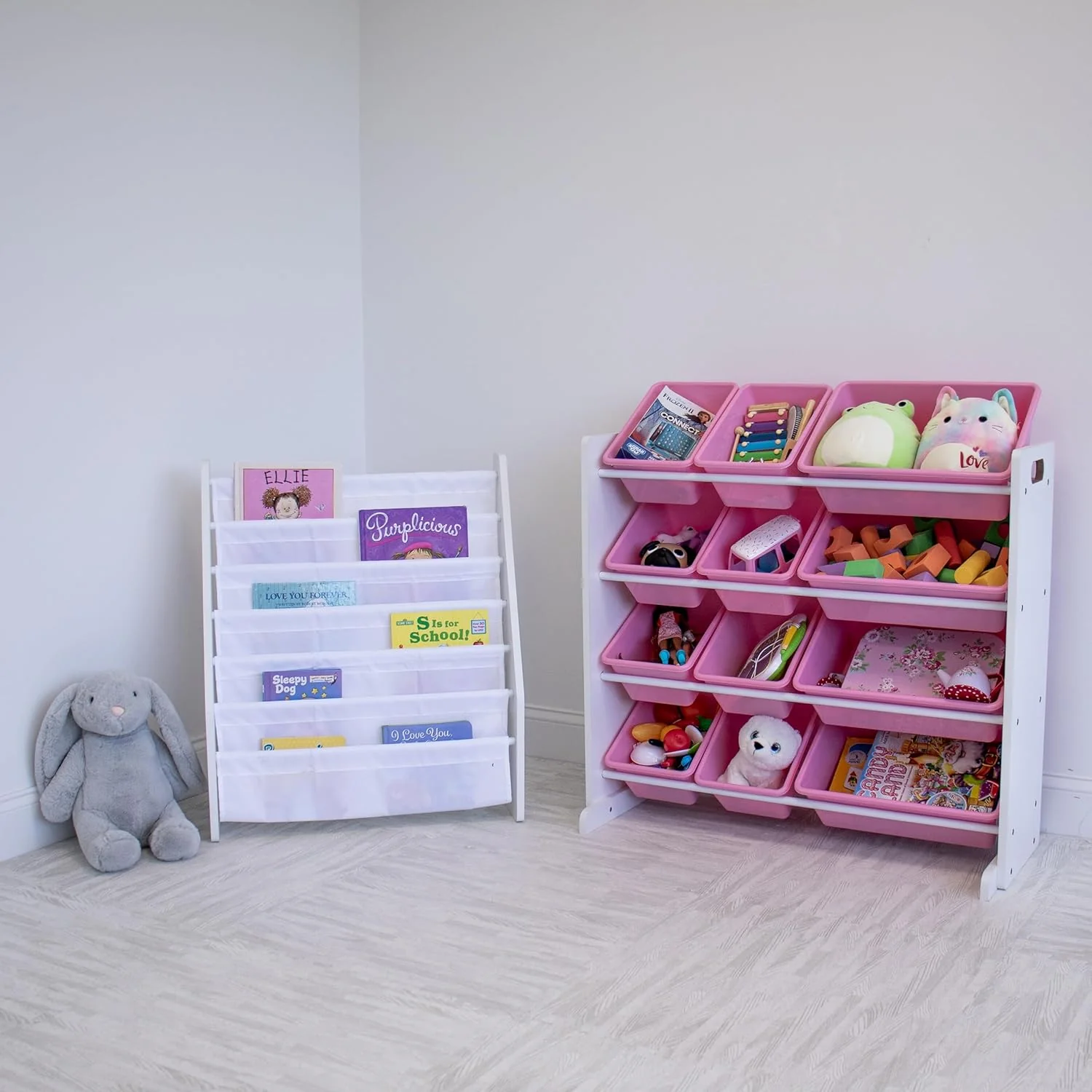 Humble Crew 12 Bin Toy Storage Organizer, White/Pink