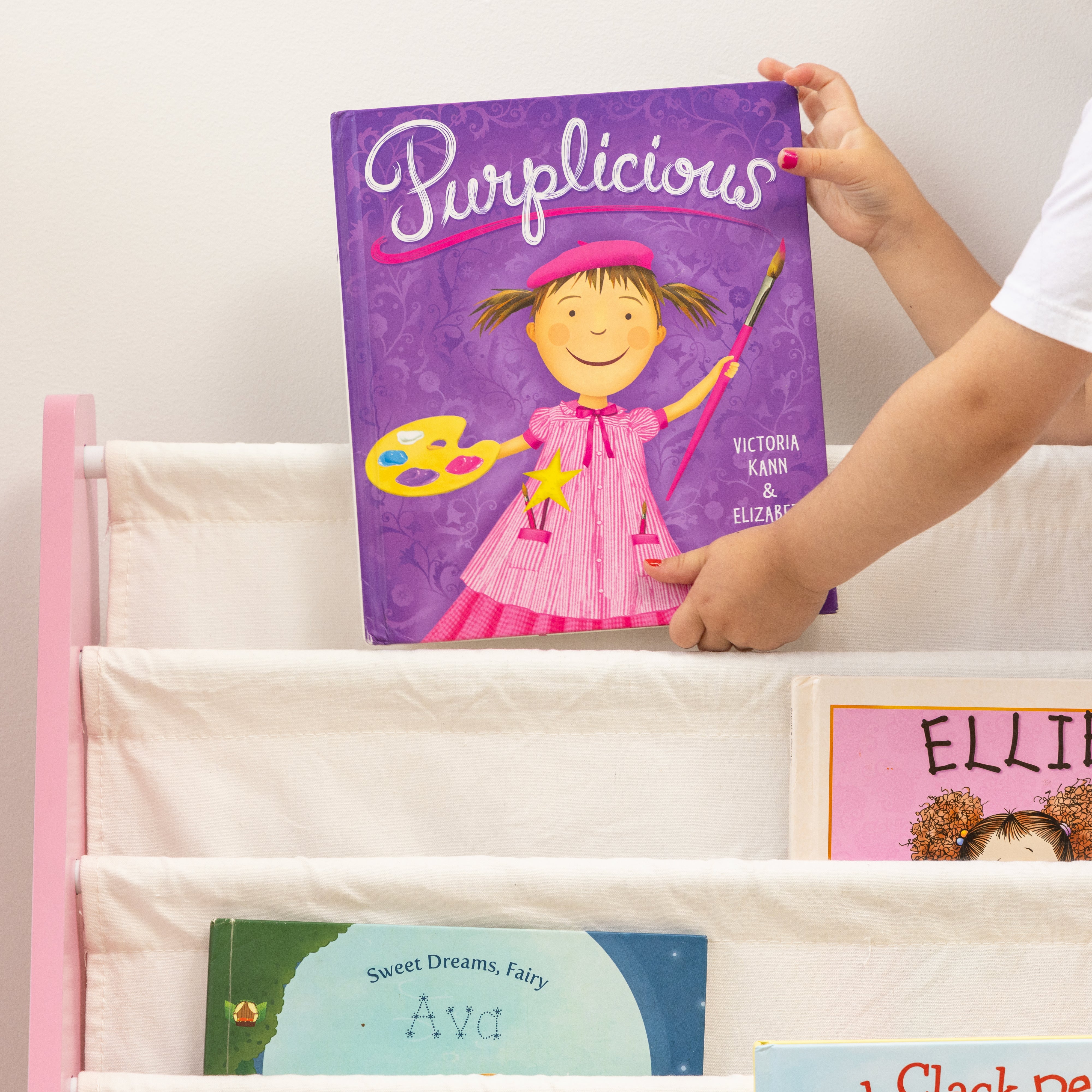 Humble Crew Carly Bookshelf 4 Tier Book Storage, Pink/White