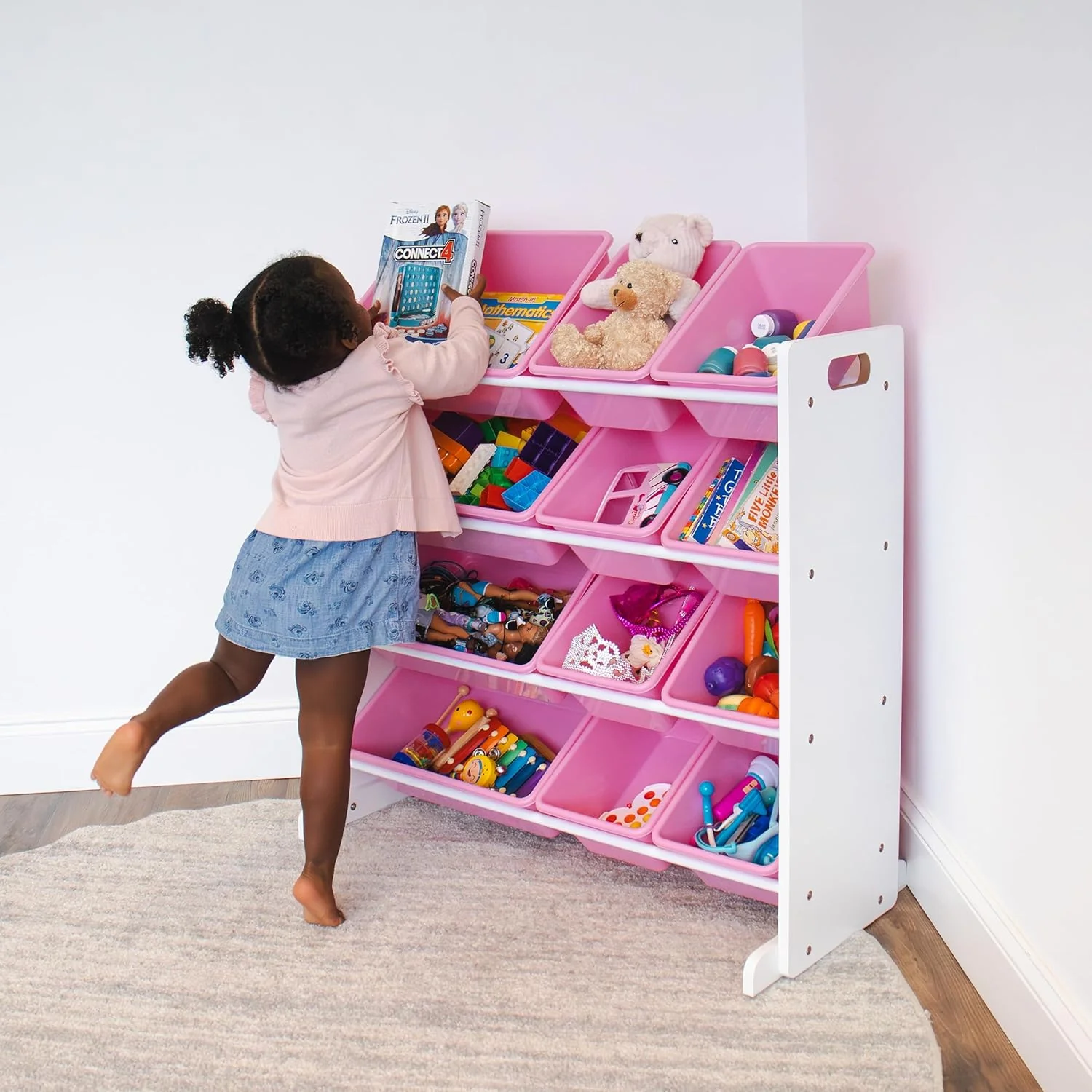 Humble Crew 12 Bin Toy Storage Organizer, White/Pink