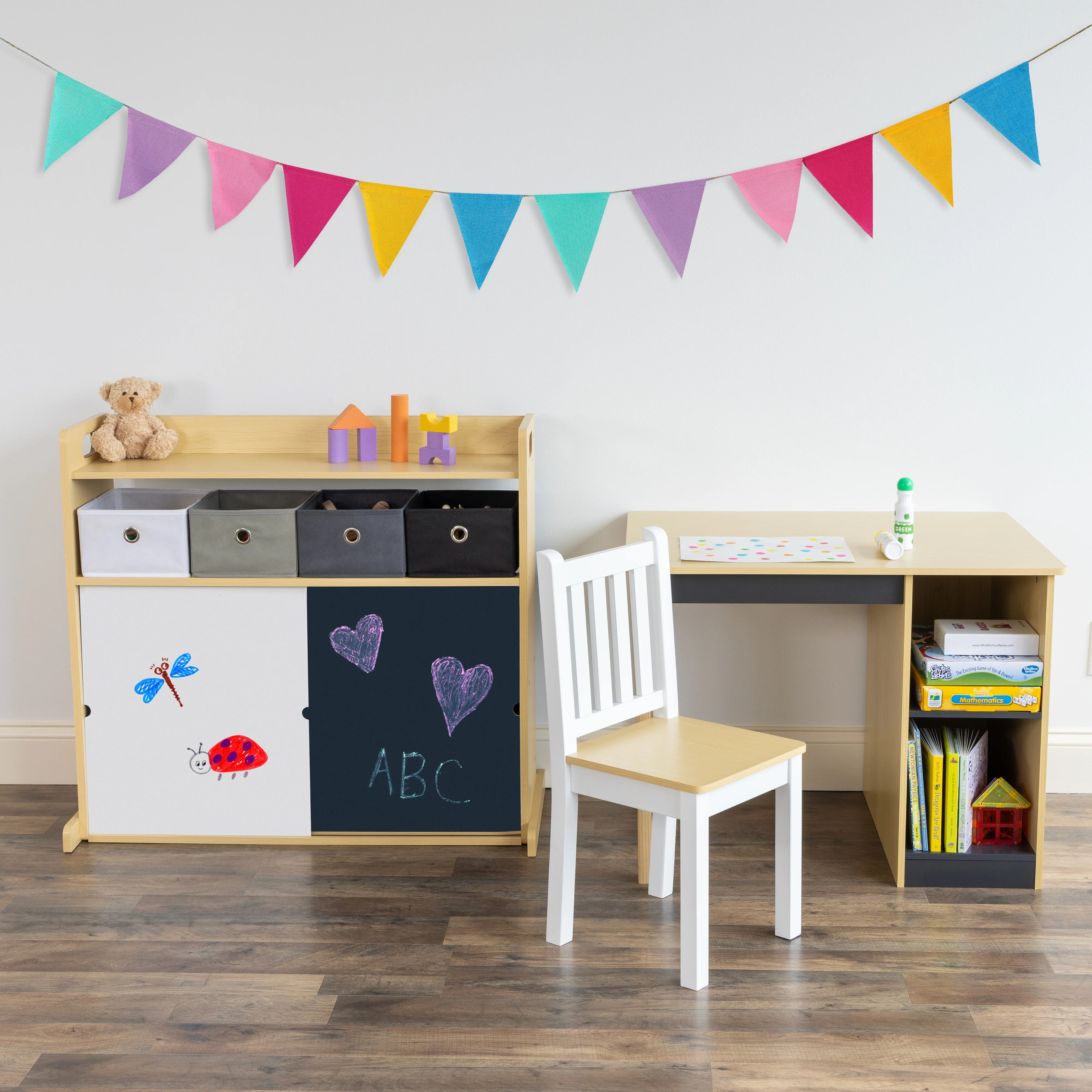 Humble Crew Dalton Toddler Desk & Chair Set, Natural/Black/White/Grey