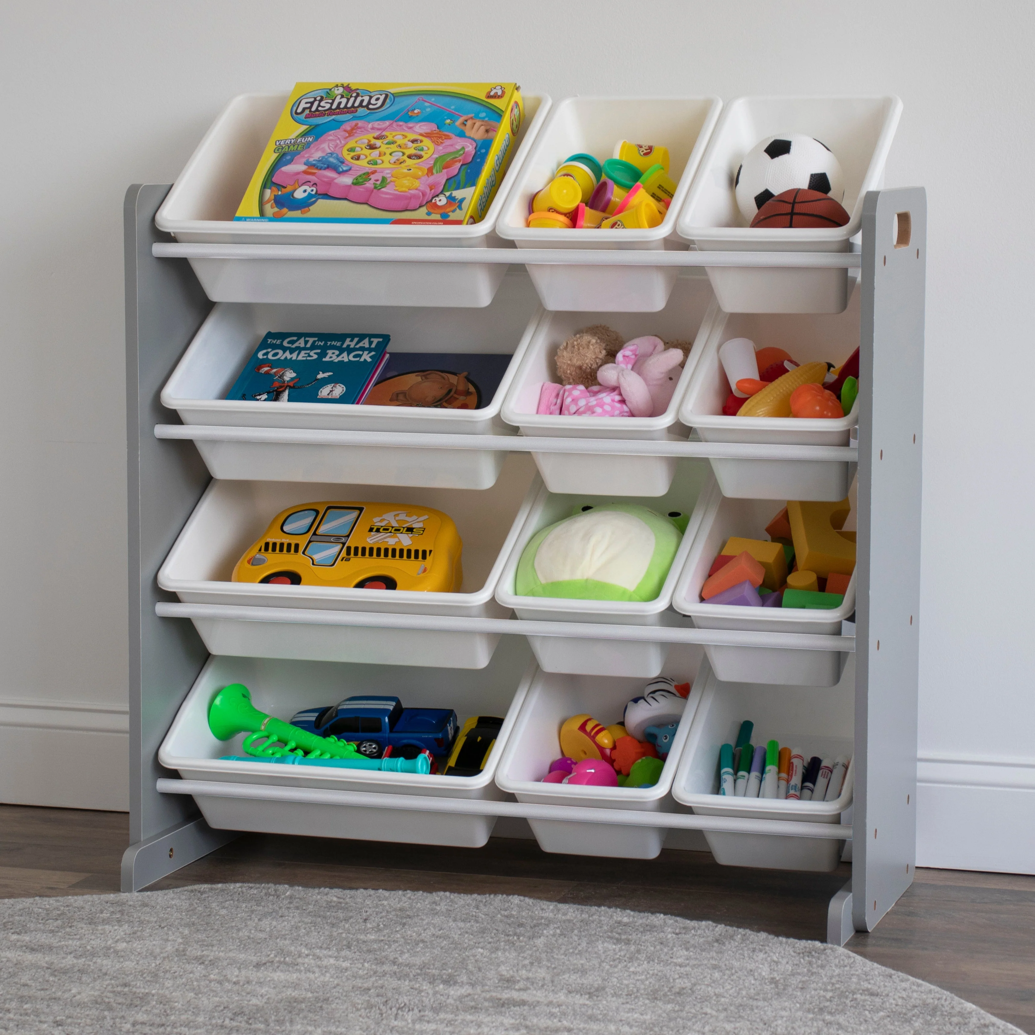 Inspire Grey and White 12-Bin Toy Organizer