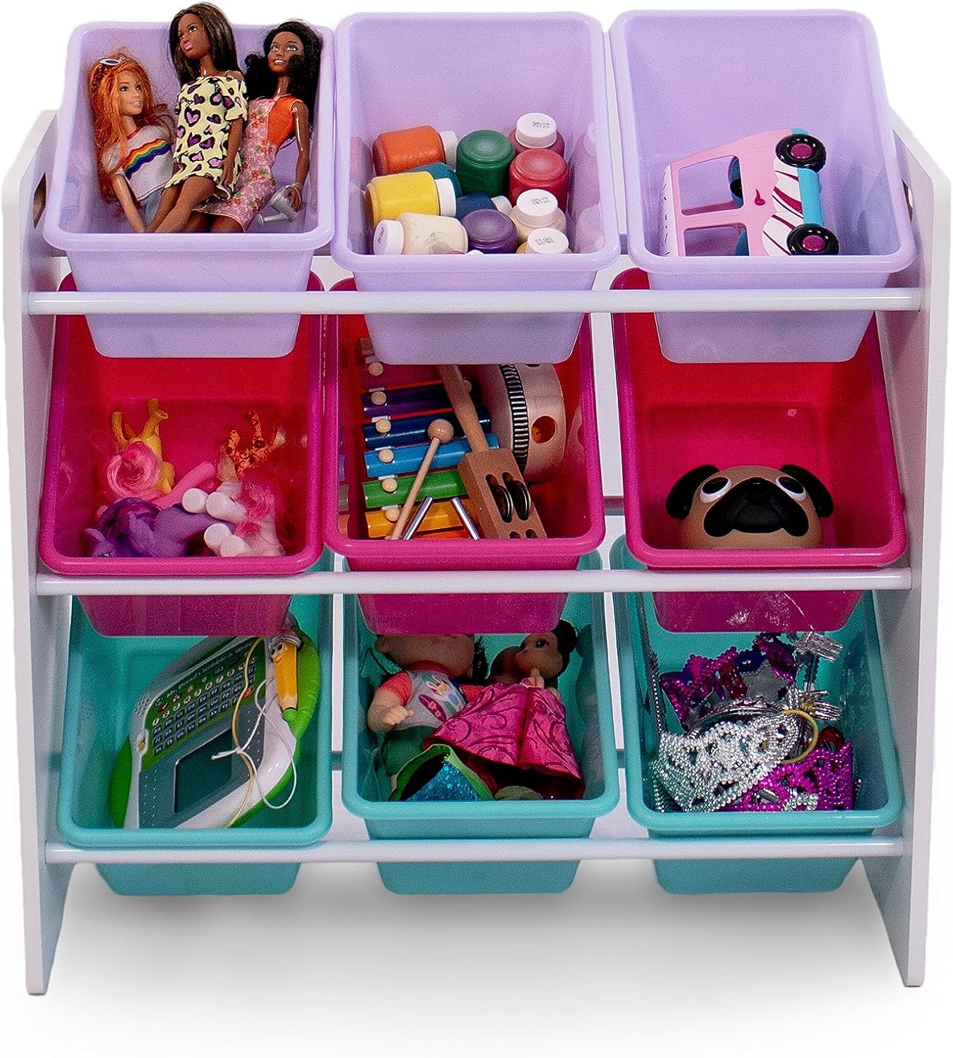 Humble Crew Forever Toy Storage Organizer with 9 Storage Bins, White/Pink/Purple/Aqua