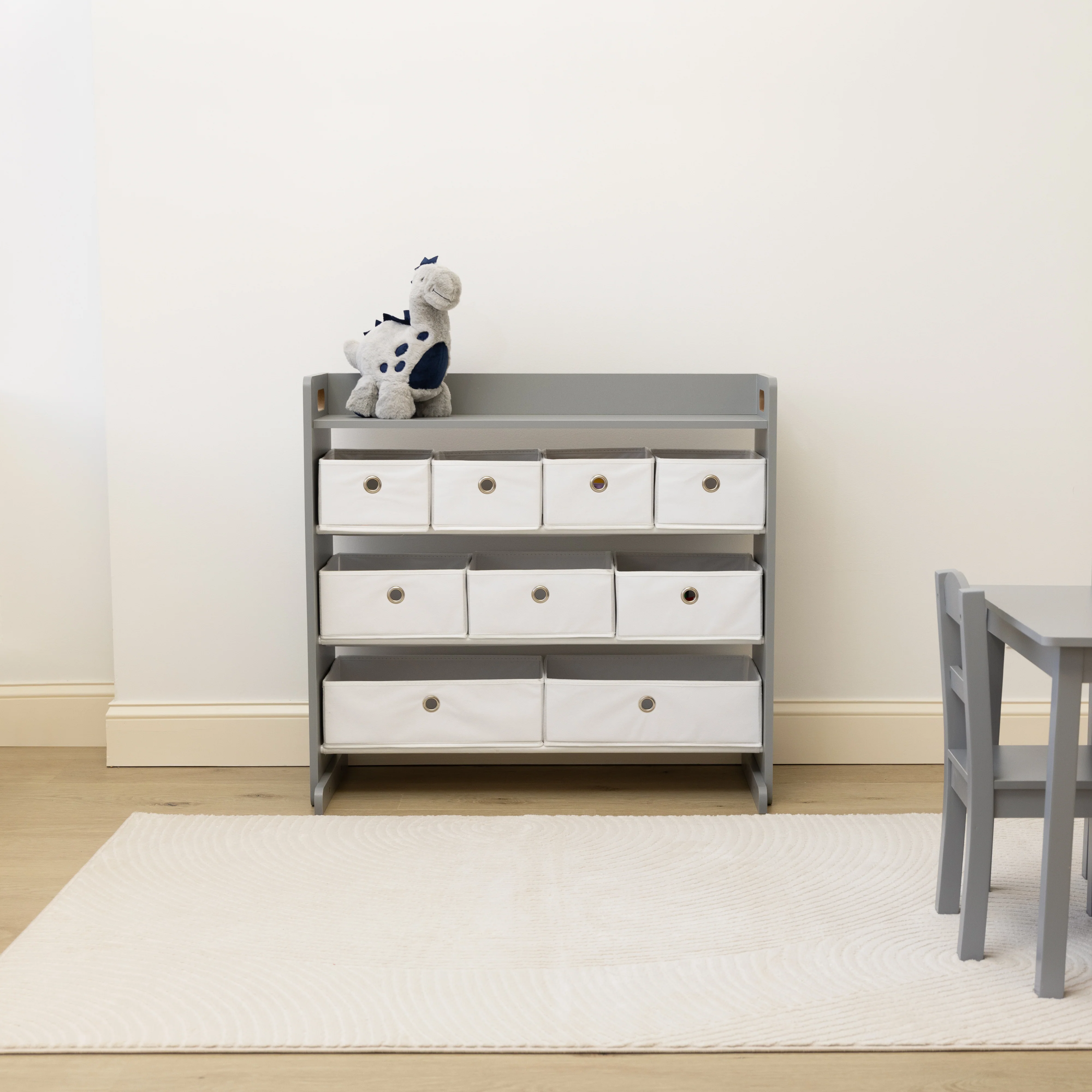 Humble Crew Inspire Kids Toy Storage Organizer with Shelf and 5 Collapsible Fabric Storage Bins, Grey/White