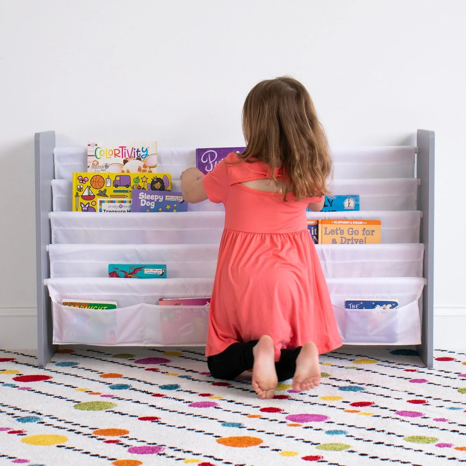 Inspire Extra Large Kids 4 Tier Bookrack with 4 Front Pockets for Smaller Books