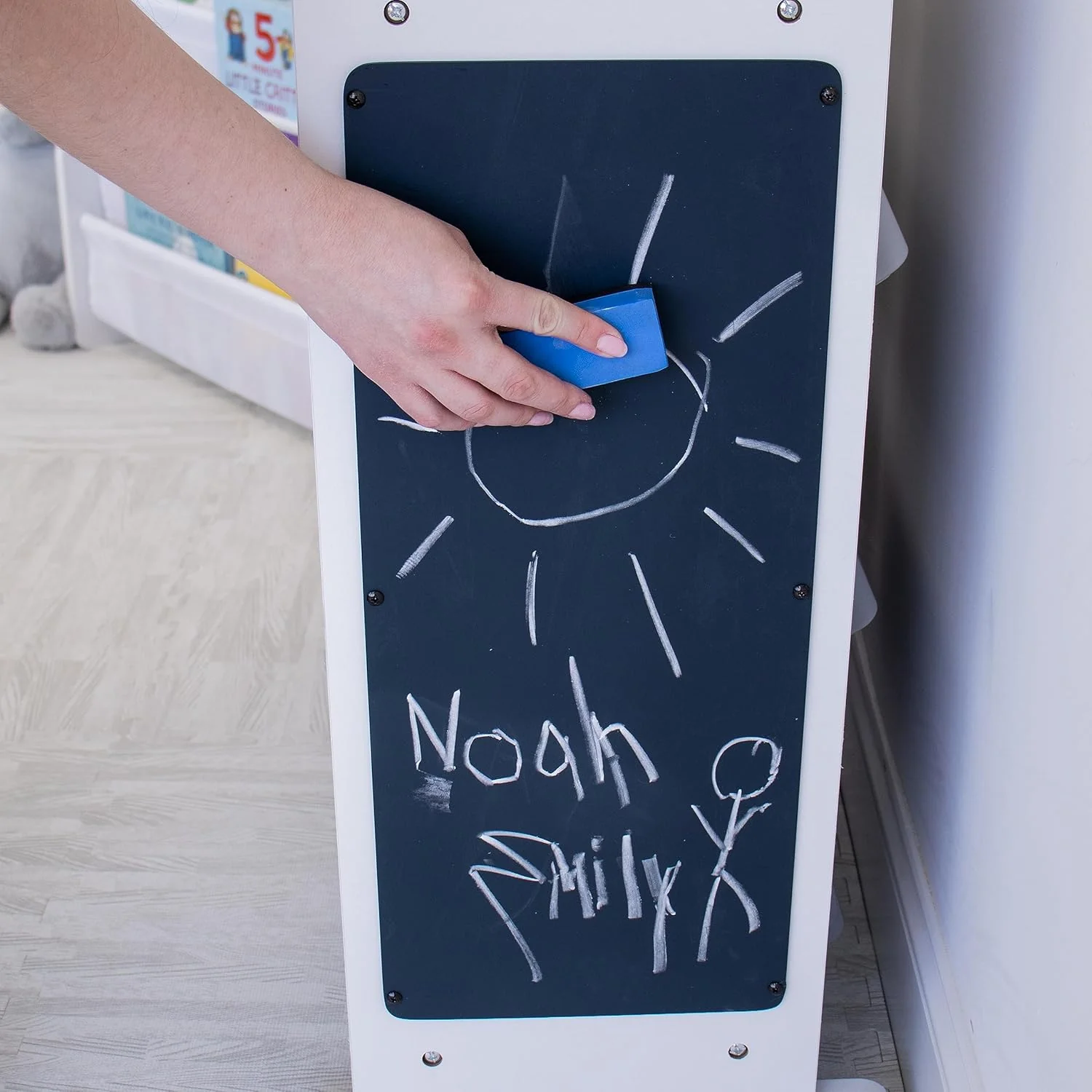 Humble Crew 12 Bin Toy Storage Organizer with Chalkboard, Eraser, and 2pc Chalk, White/Grey Gradient Ombre