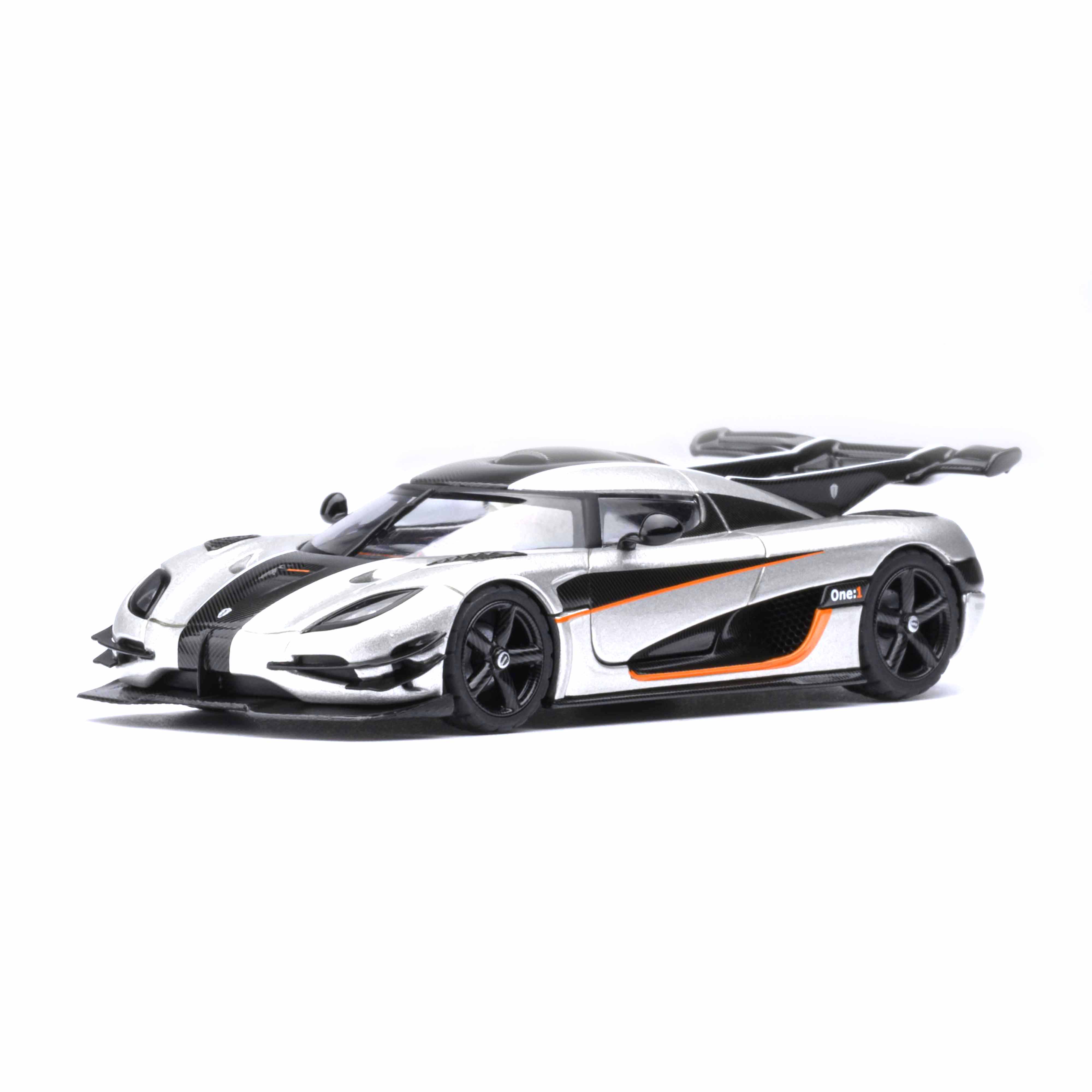 Koenigsegg One : 1 Moon grey/Carbon black/Orange accents 1:64