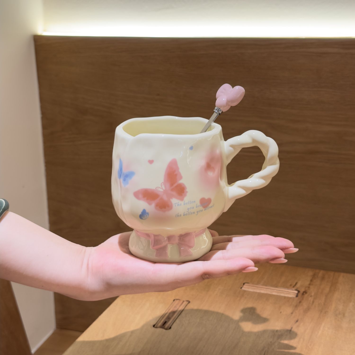 Butterfly Ceramic Mug with Spoon