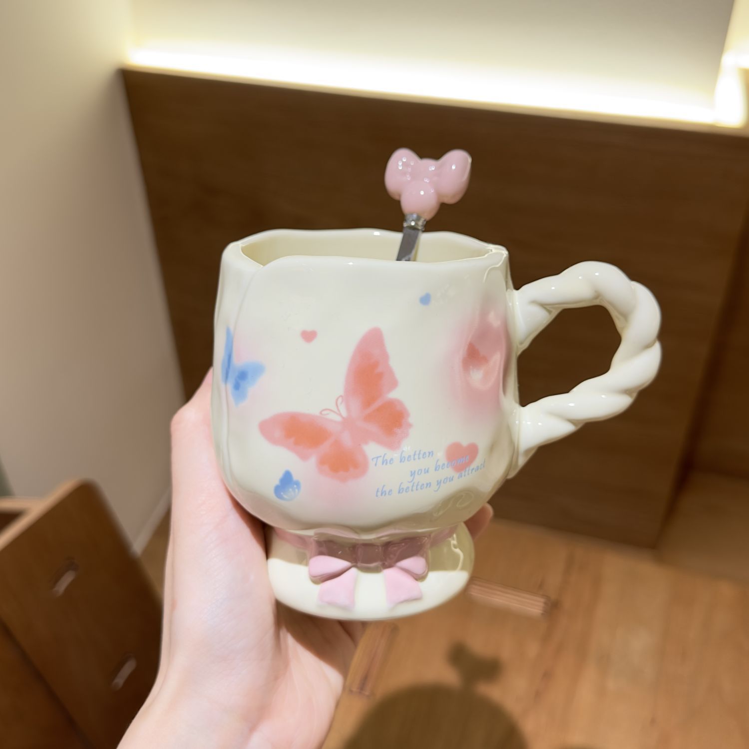 Butterfly Ceramic Mug with Spoon