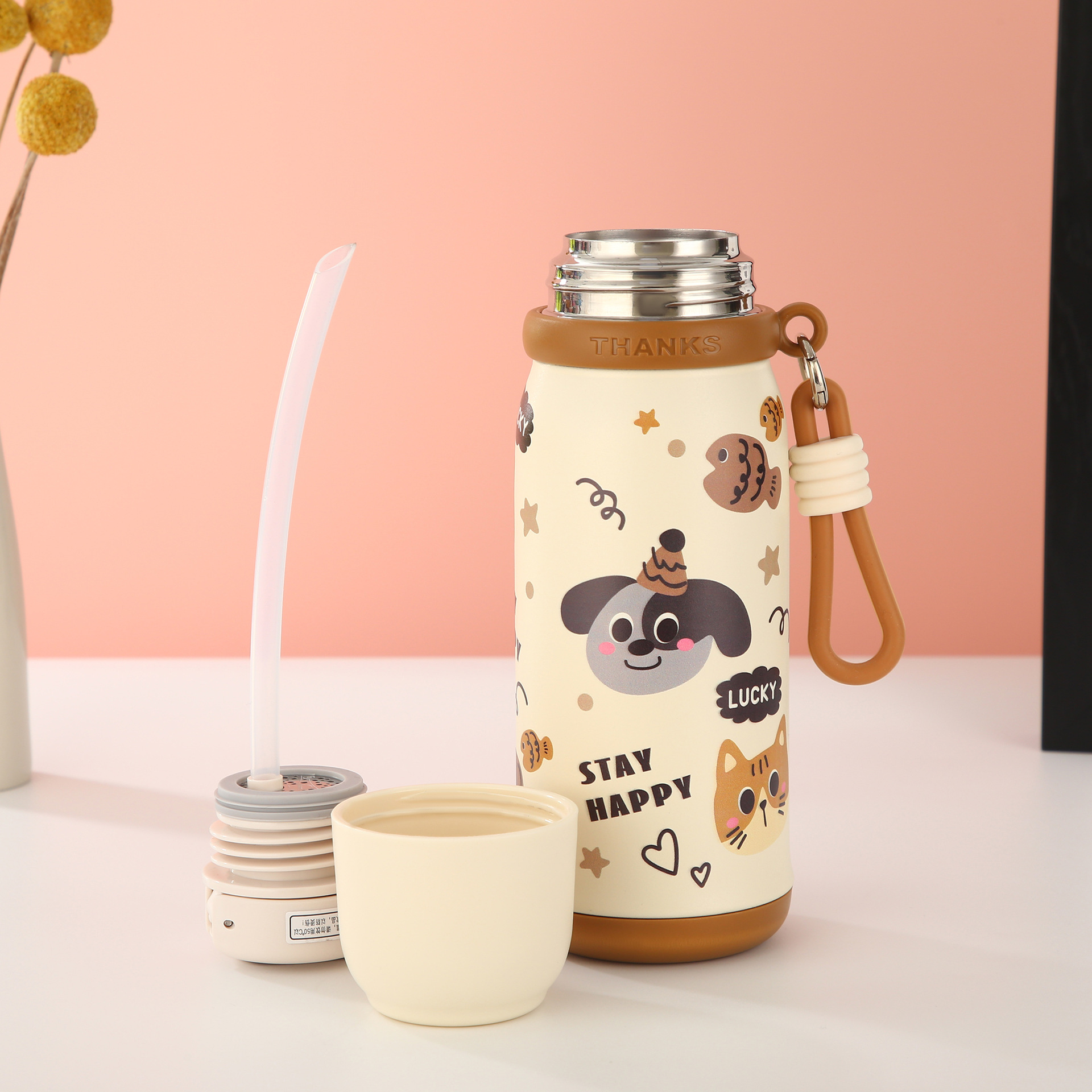 Cat Pattern Vacuum Insulated Water Bottle