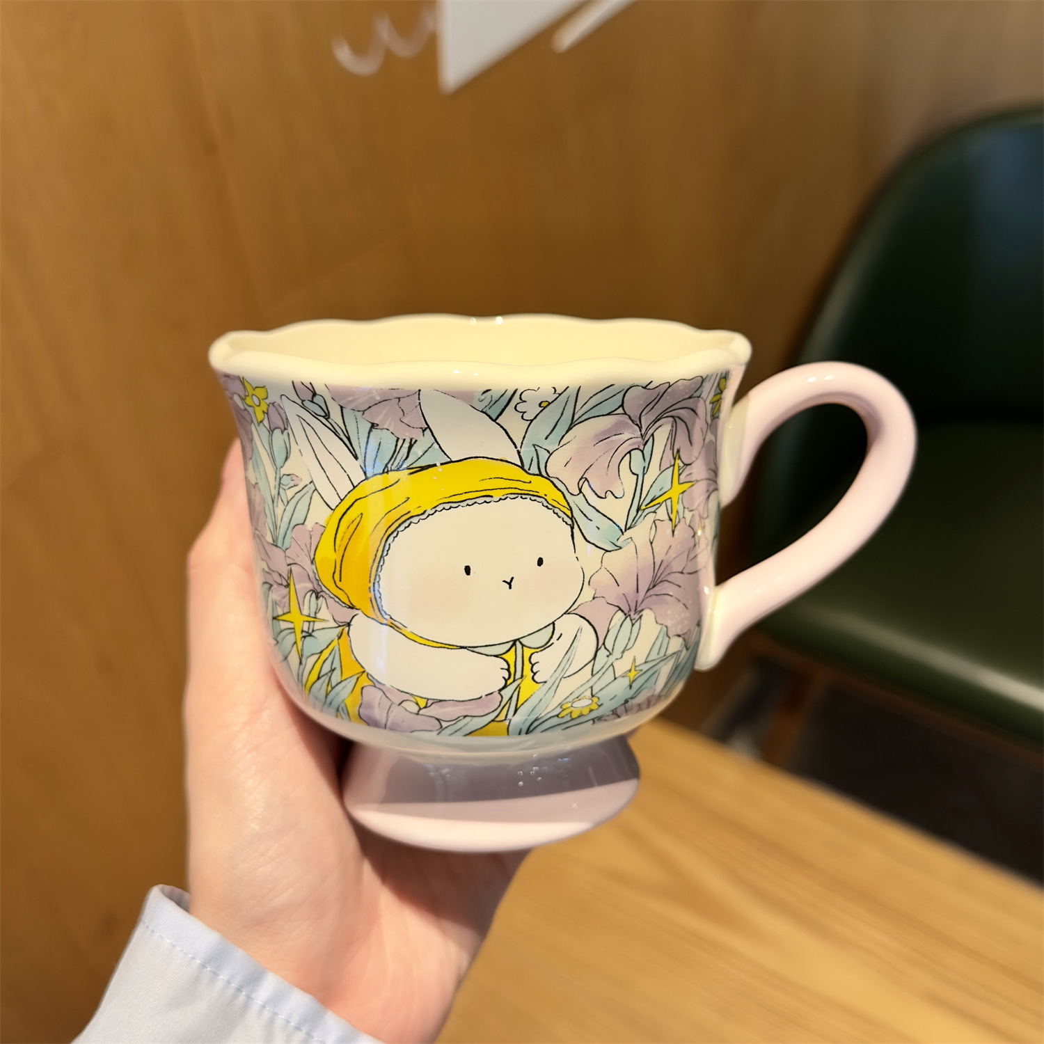 Bunny Floral Ceramic Mug with Spoon