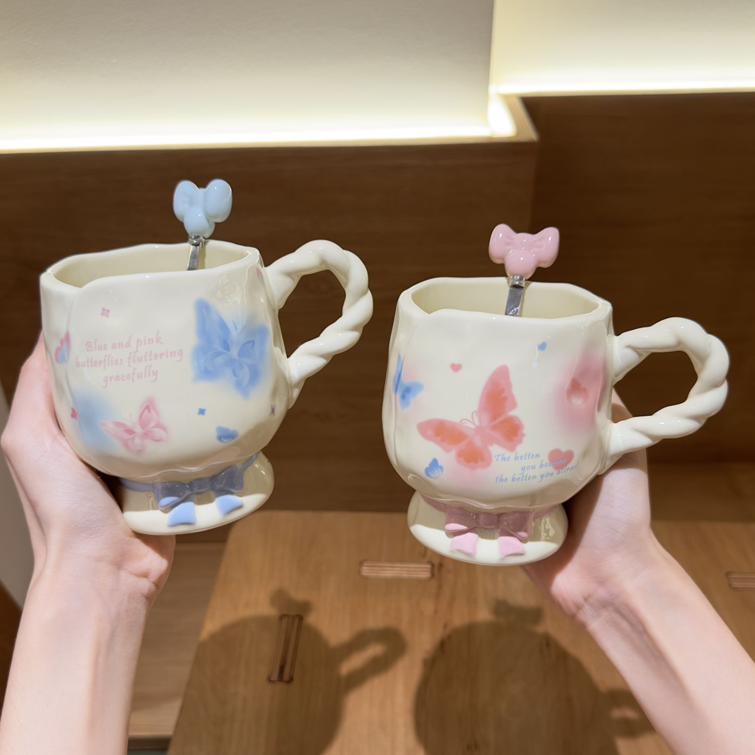 Butterfly Ceramic Mug with Spoon
