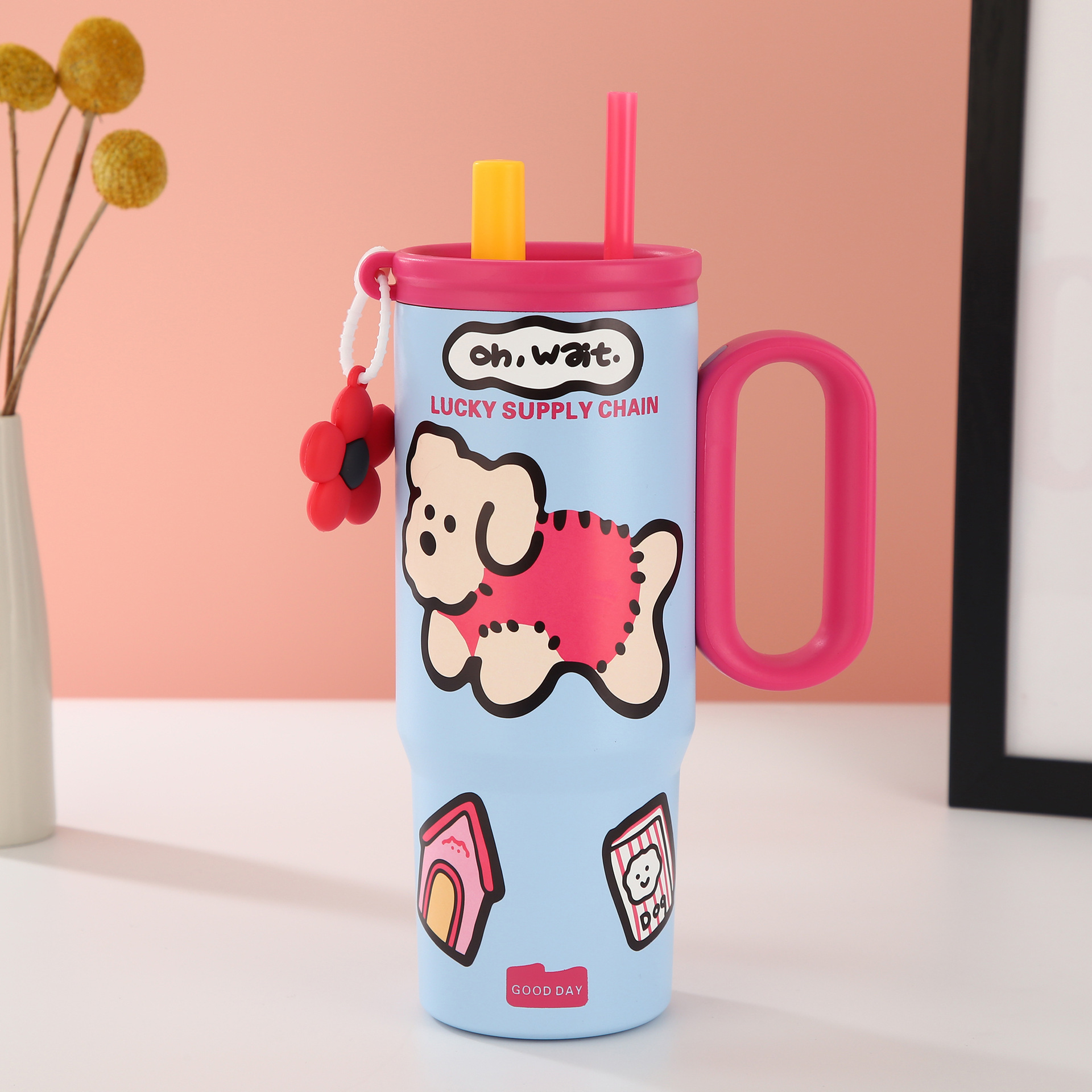 Cat Graphic Double Straw Tumbler