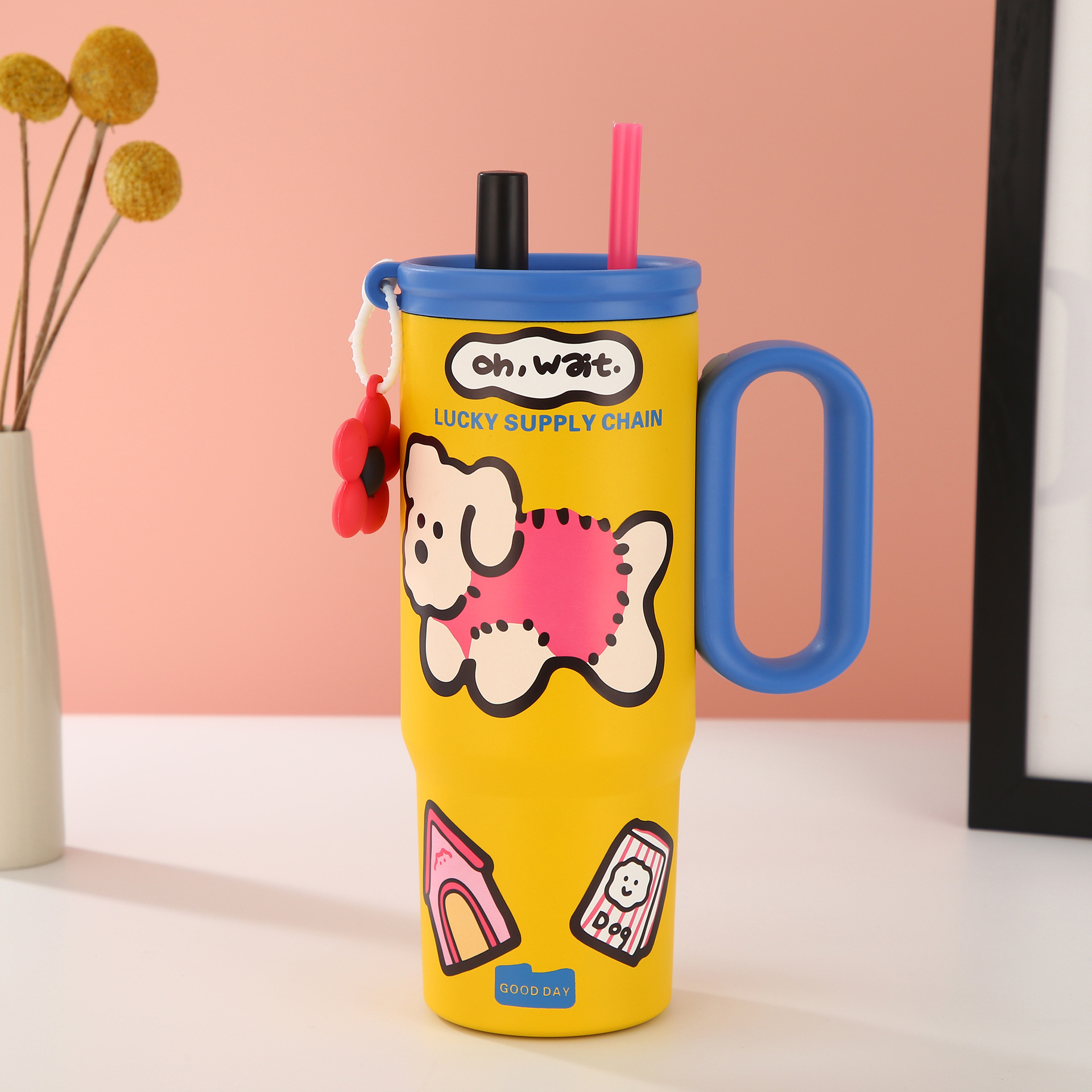 Cat Graphic Double Straw Tumbler