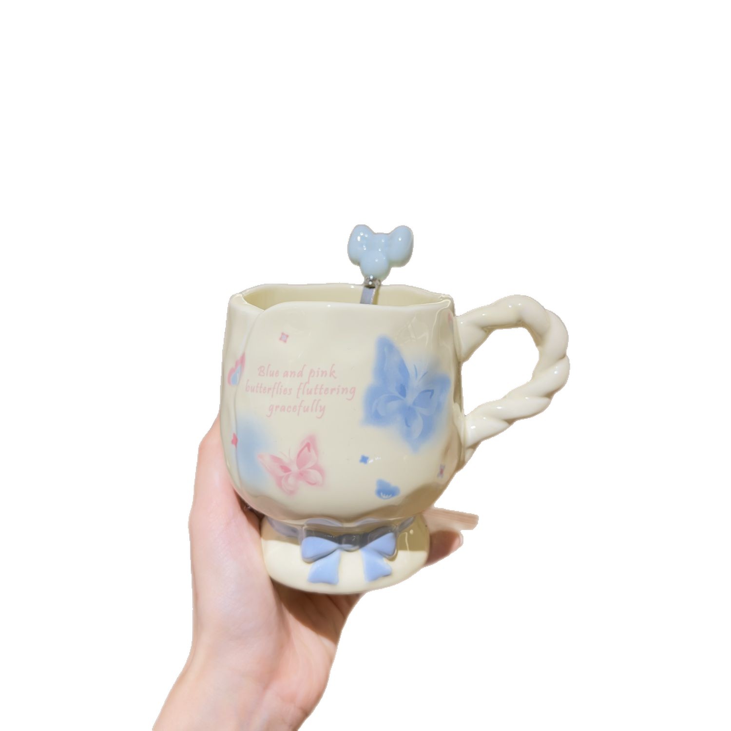 Butterfly Ceramic Mug with Spoon
