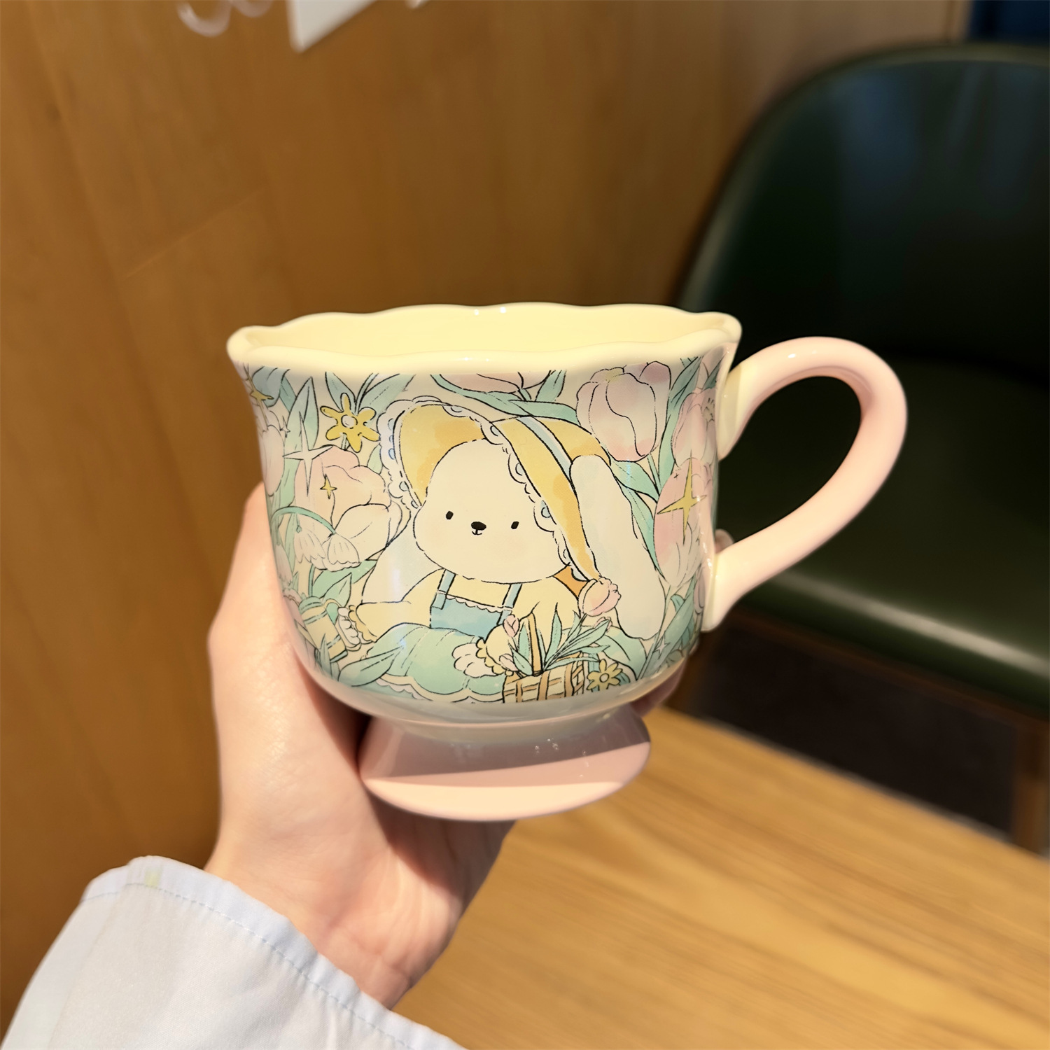Bunny Floral Ceramic Mug with Spoon
