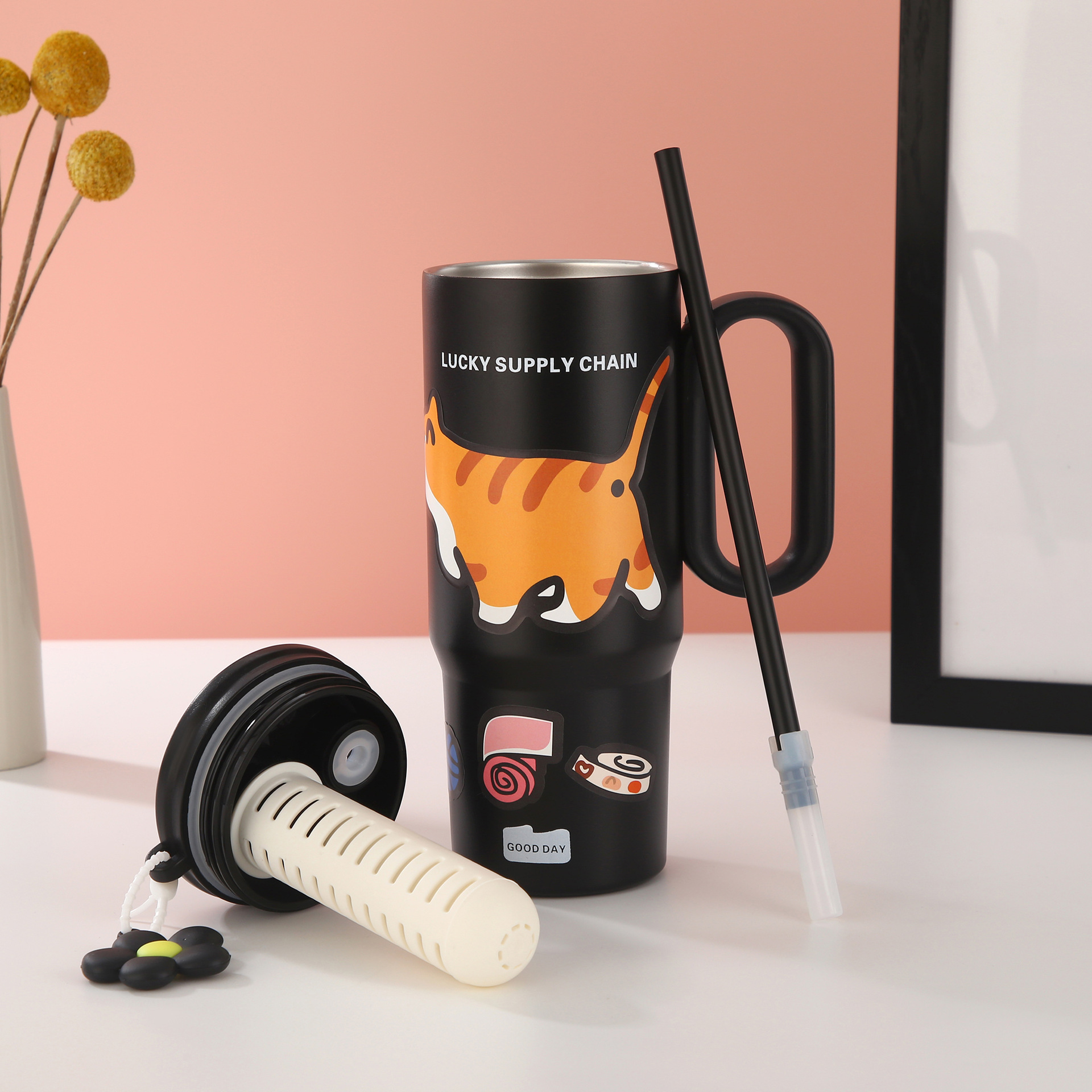 Cat Graphic Double Straw Tumbler