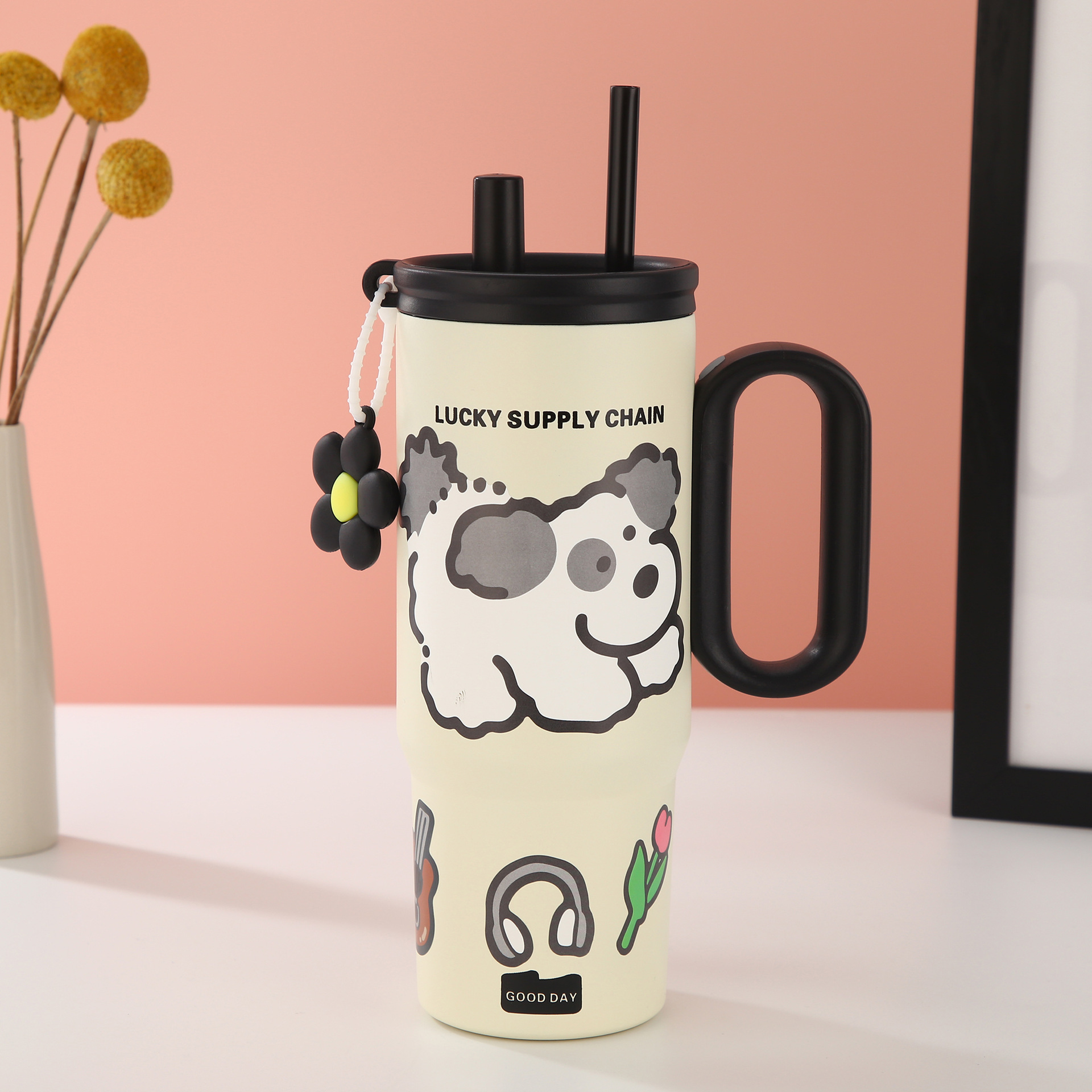 Cat Graphic Double Straw Tumbler