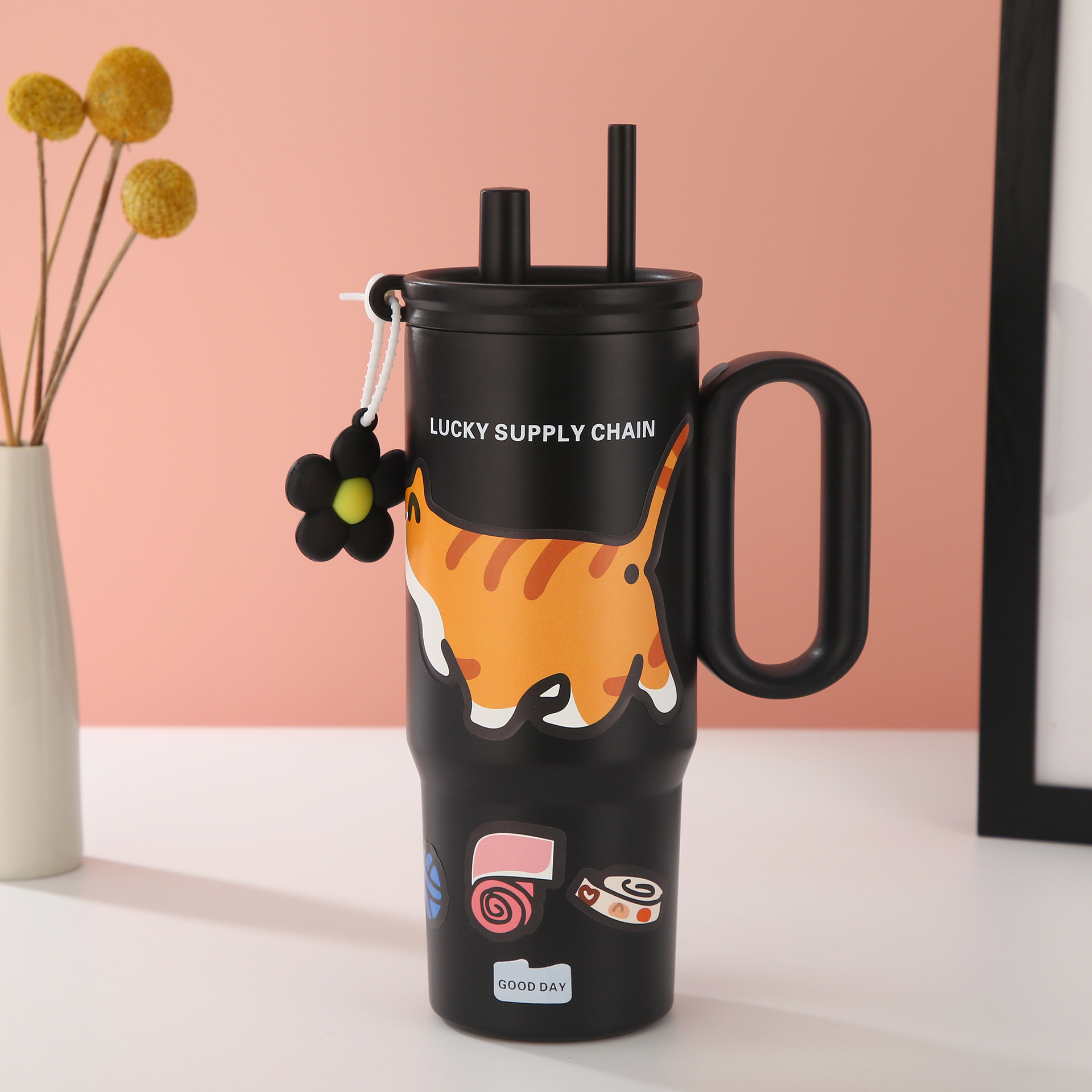 Cat Graphic Double Straw Tumbler
