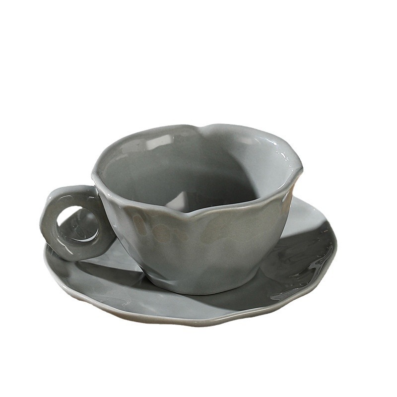 Irregular Ceramic Coffee Cup with Saucer