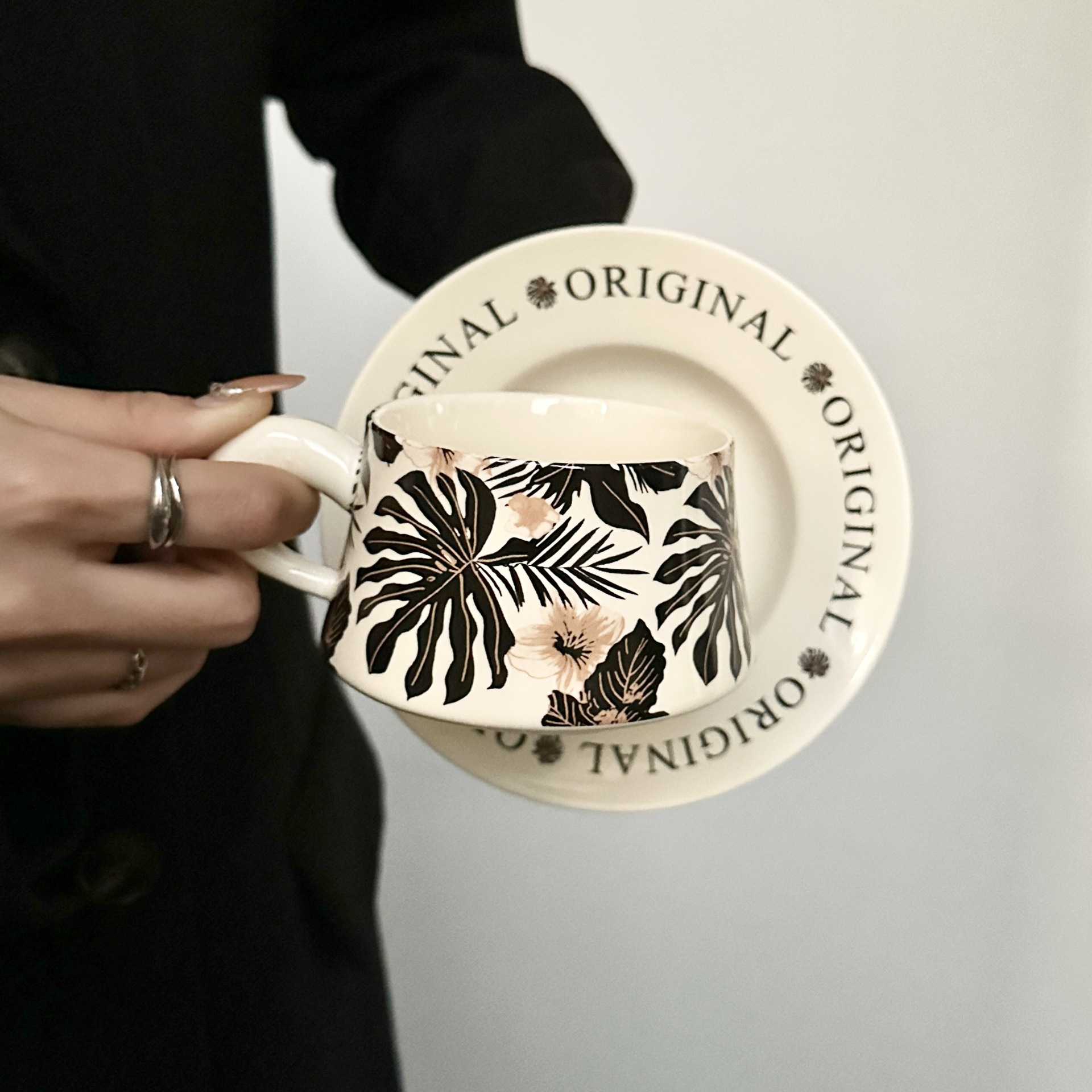 Tropical Plant Ceramic Cup and Saucer