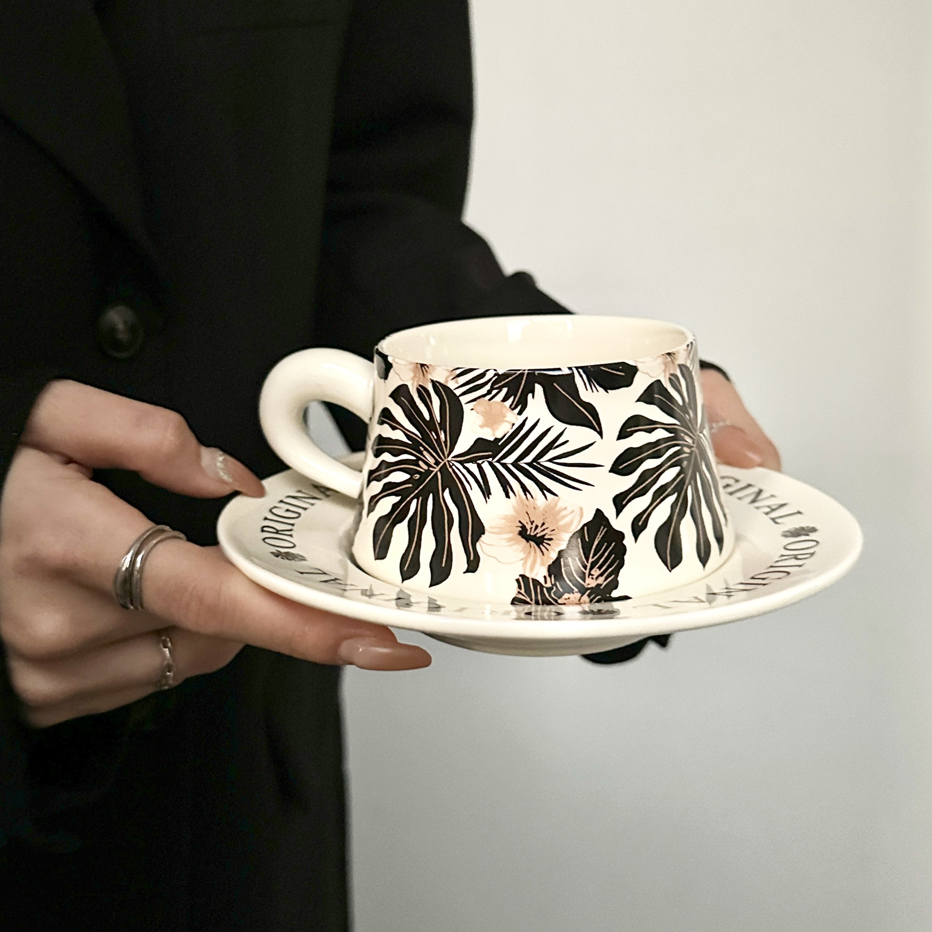 Tropical Plant Ceramic Cup and Saucer