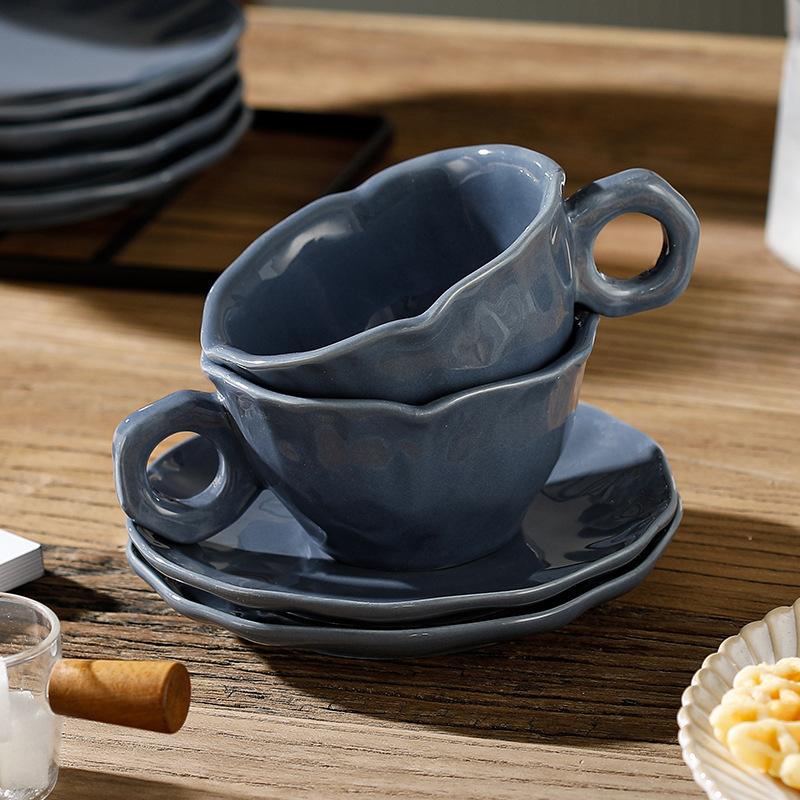 Irregular Ceramic Coffee Cup with Saucer