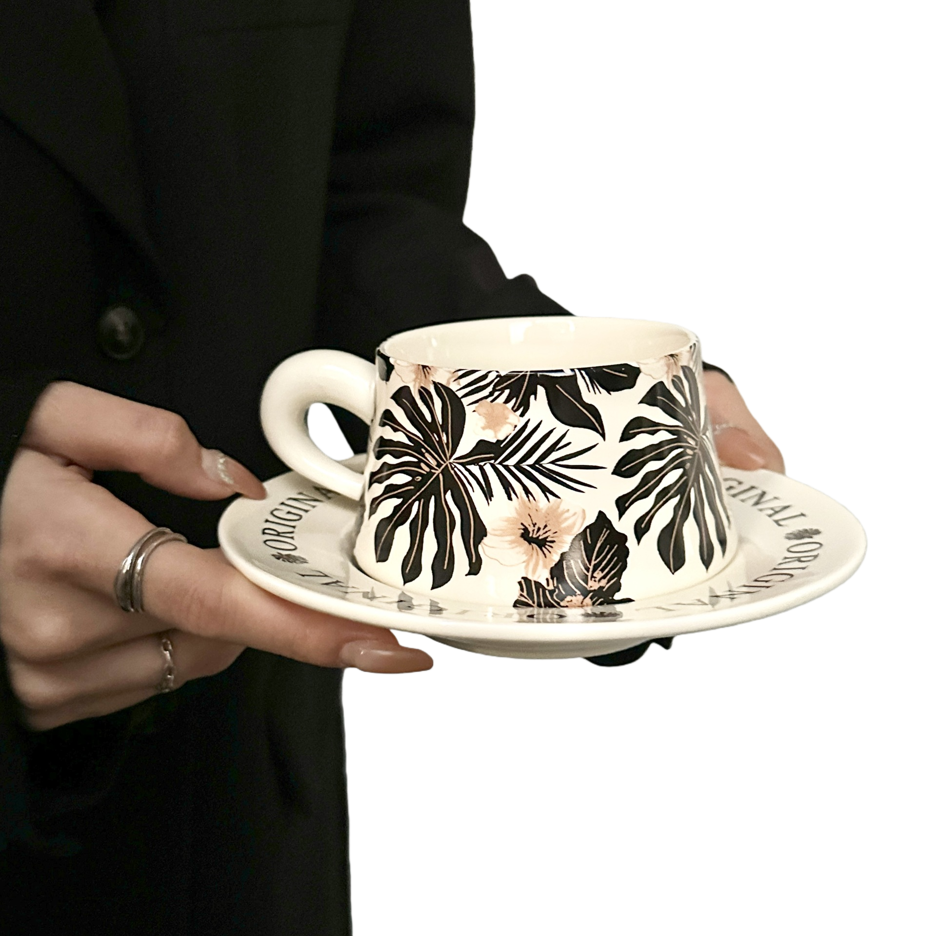 Tropical Plant Ceramic Cup and Saucer