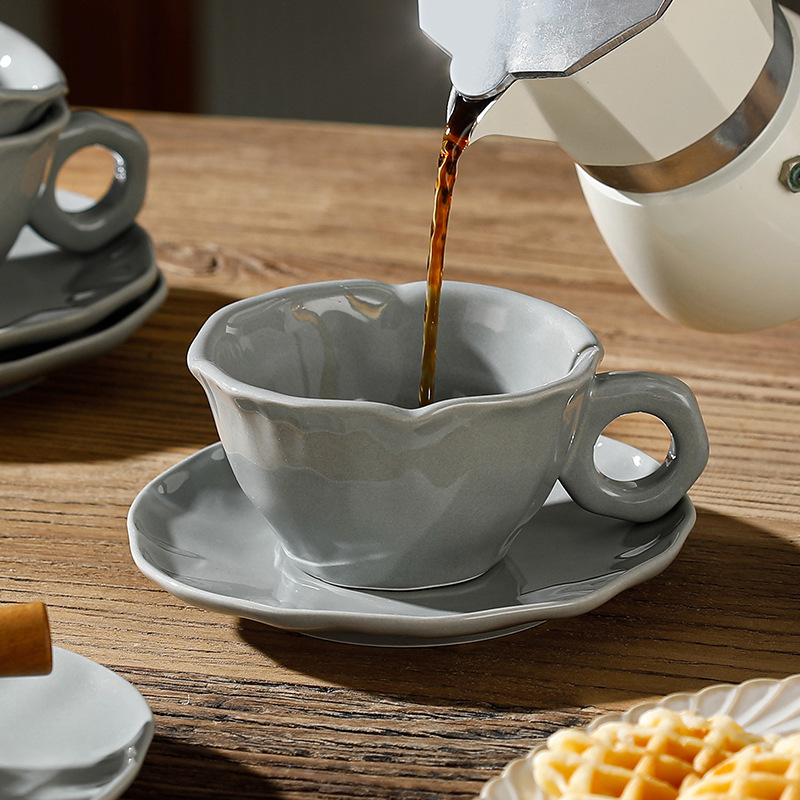 Irregular Ceramic Coffee Cup with Saucer