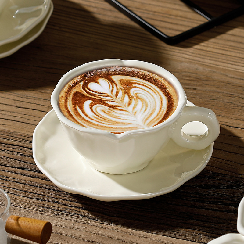 Irregular Ceramic Coffee Cup with Saucer